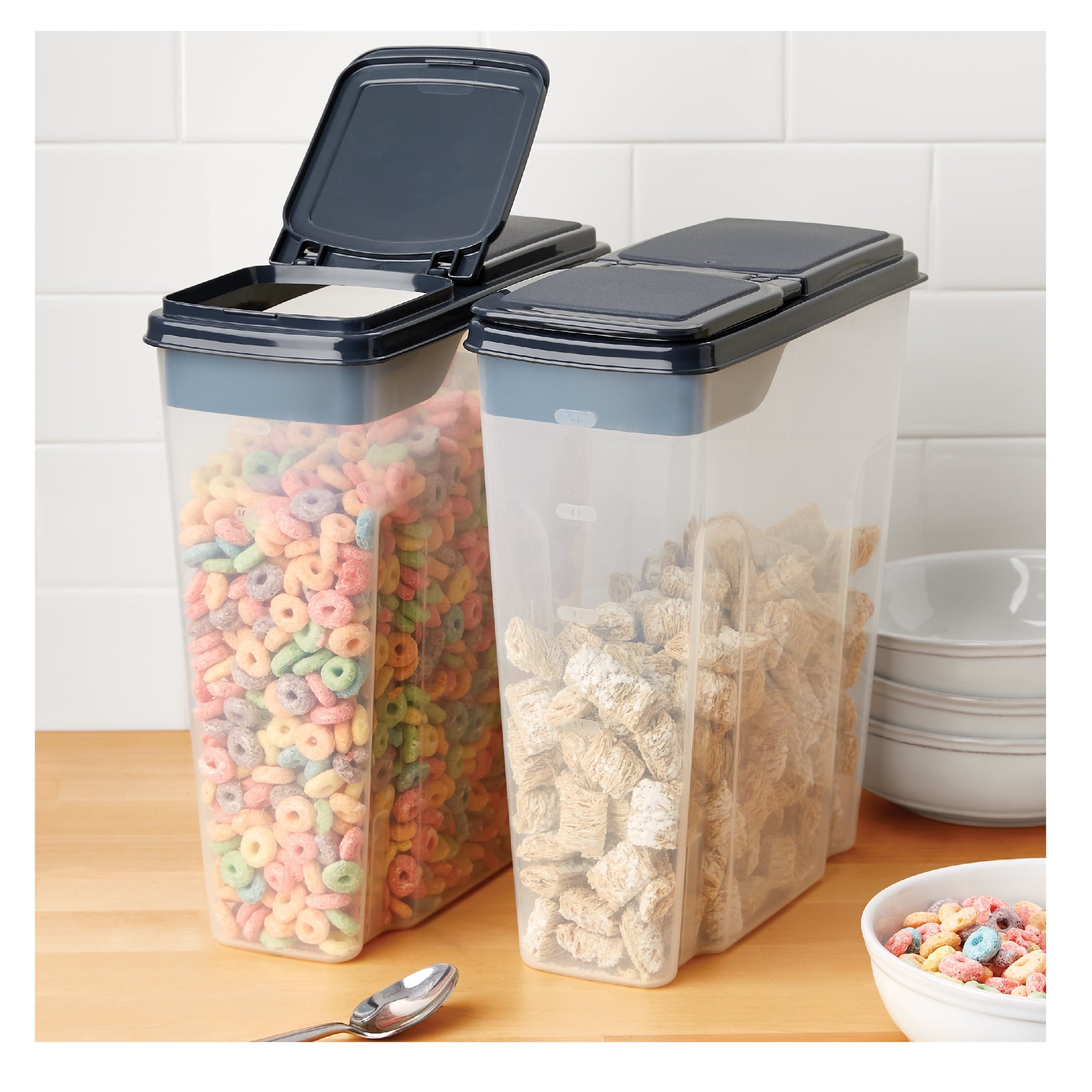Playful Geometric 2-Pack Plastic Cereal Keeper Storage Containers, Kitchen Pantry Organizer Canisters for Cereal and Dry Food... - Fun Food Fidget Cookie Squishable Toy Detail