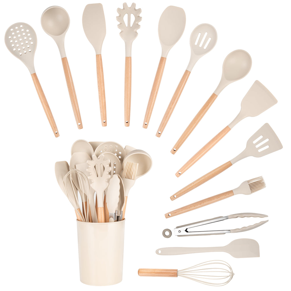 Non-Stick Safe 14pcs Cooking Utensil Set with Caddy - Durable Turner & Ladle Utensil Set for Home Chefs Detail