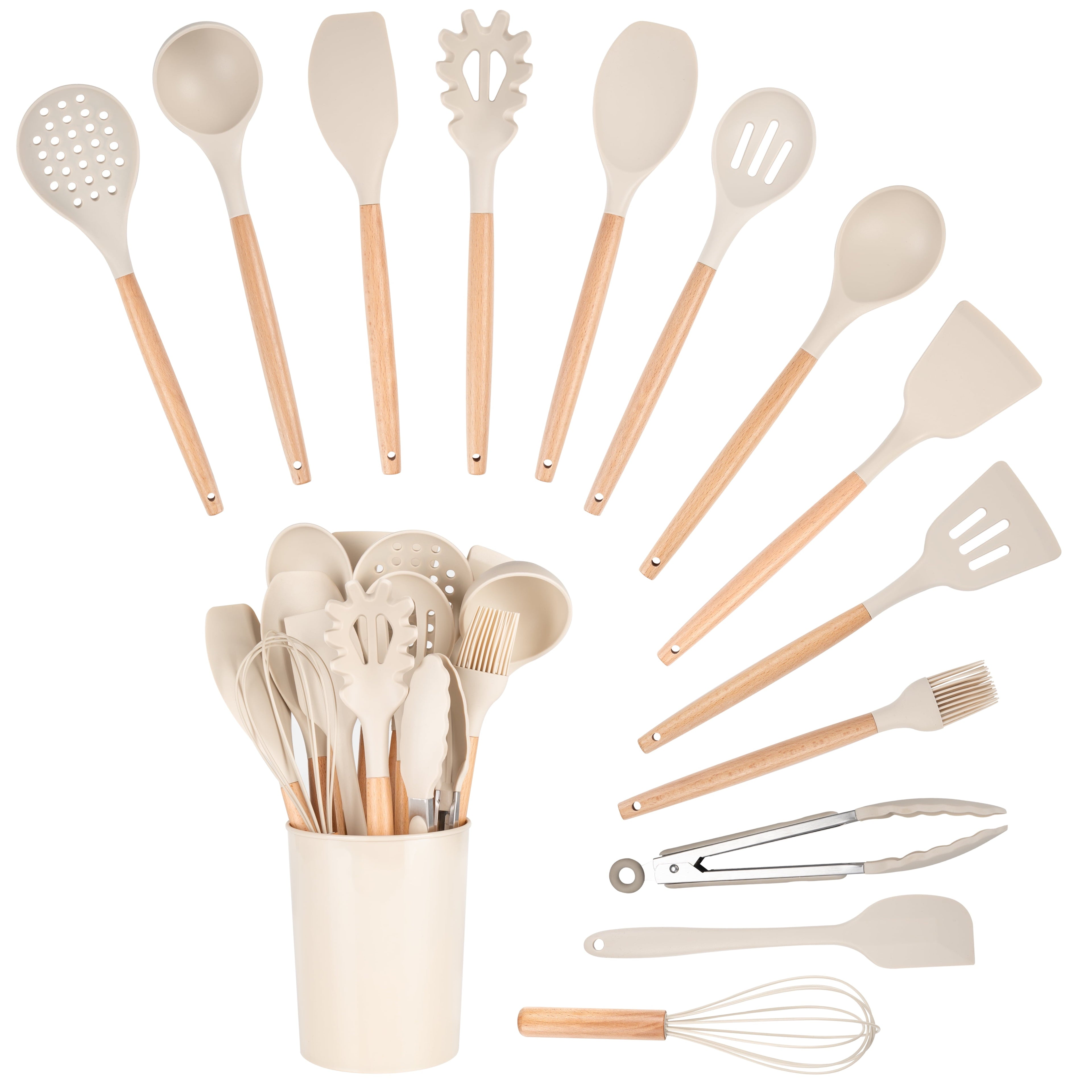Non-Stick Safe 14pcs Cooking Utensil Set with Caddy - Durable Turner & Ladle Utensil Set for Home Chefs Detail