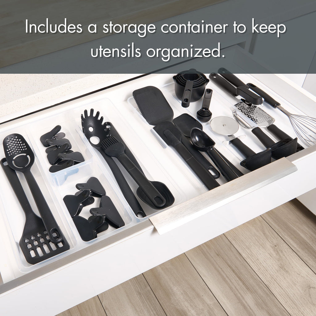 Heat-Resistant 36 Piece Kitchen Gadget Set with Kitchen Cooking Utensils, and Drawer Organizer, Black - Premium Stainless Steel Cooking Utensil for Non-Stick Pots Detail