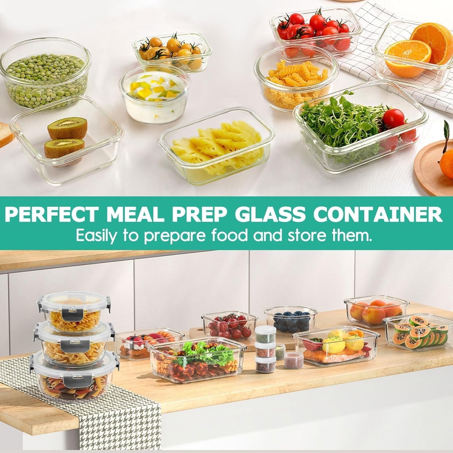 Fun Food Fidget 34pcs Glass Food Storage Containers with Lids Set, Airtight Meal Prep Containers (17 Containers & 17 Lids), Grey - Squishy Dohnut Sweet Treat Shaped Stress Toy Detail