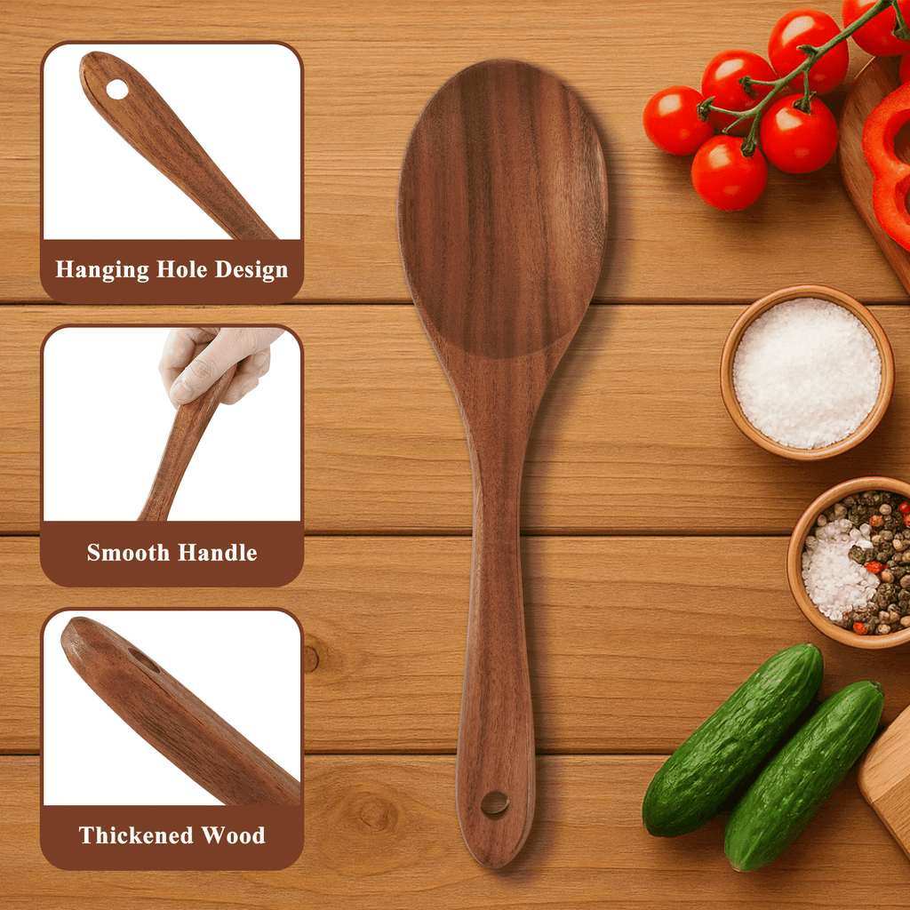 Premium Silicone Wooden Spoons for Cooking, 8 Pcs Natural Wooden Utensil for Cooking with Non-Stick, Heat Resistant, Wood... - Durable Turner & Ladle Utensil Set for Home Chefs Detail