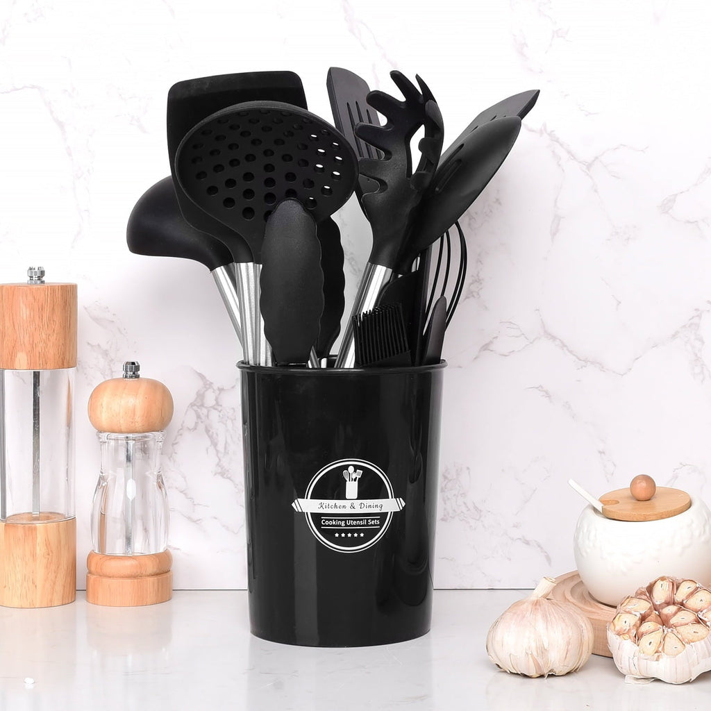 Premium Silicone Silicone Cooking Utensils Set, 26 Pcs, Heat Resistant Kitchen Utensils Set, Black - Heat-Resistant Silicone Cooking Spatula Turner Detail
