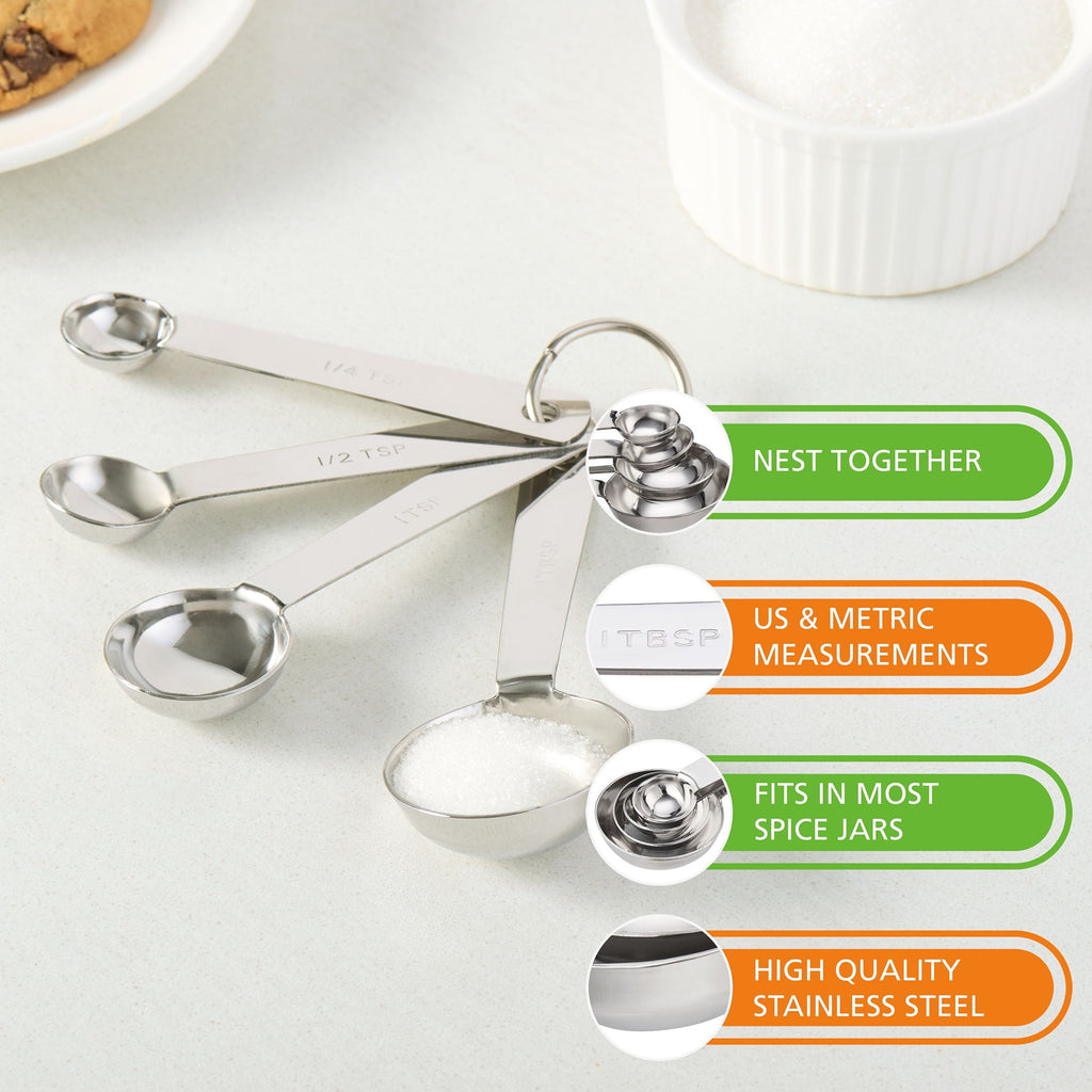 Premium Kitchen Kitchen Stainless Steel 4-Piece Nesting Measuring Spoons Set, Stainless Steel Finish - Premium Stainless Steel Garlic Presser & Peeler Detail