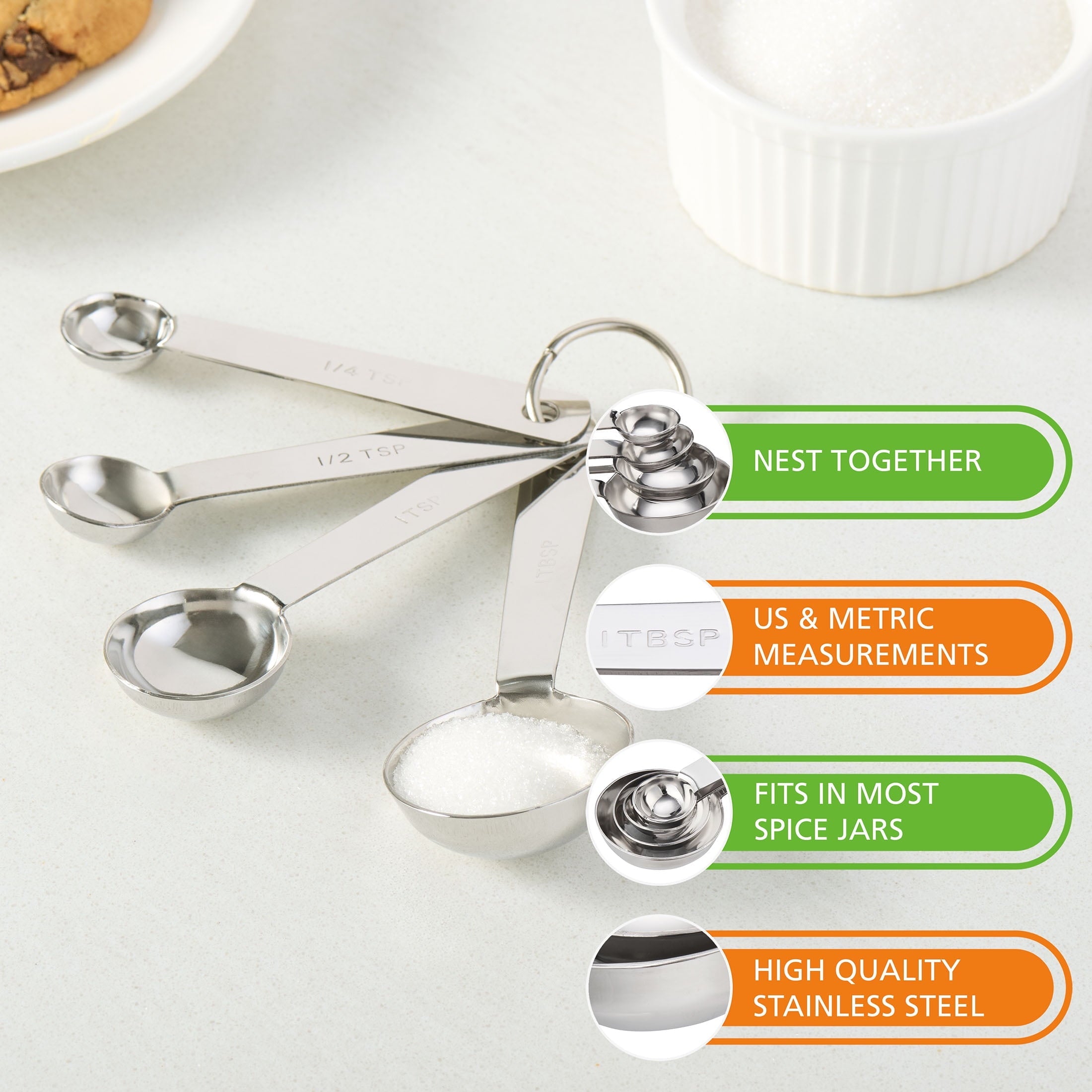 Premium Kitchen Kitchen Stainless Steel 4-Piece Nesting Measuring Spoons Set, Stainless Steel Finish - Premium Stainless Steel Garlic Presser & Peeler Detail