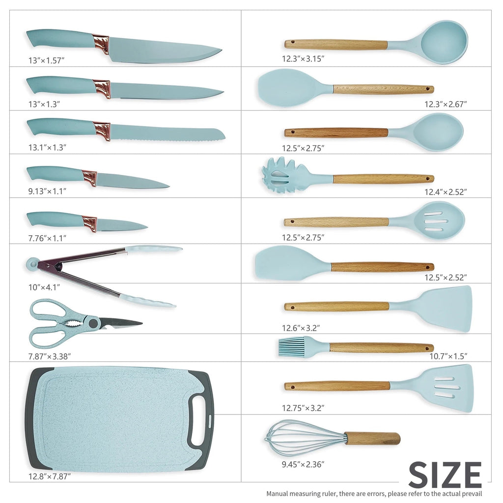 Durable Steel Silicone Kitchen Cooking Utensils Set, 19 Pieces Utensil with Holder, Heat Resistant, Green - High-Precision Culinary Tool for Baking & Cooking Detail