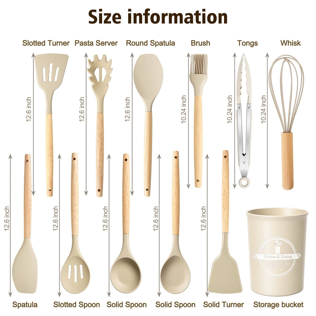 Seamless One-Piece Silicone Cooking Utensils Set, Heat Resistant Kitchen Tools, 36 PCS Non-Stick Silicone Cooking Kitchen Utensils, Khaki - Heat-Resistant Silicone Cooking Spatula Turner Detail
