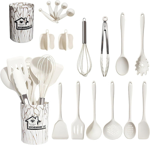Durable Steel Silicone Cooking Utensils Set - 446°F Heat Resistant Kitchen Utensils,Turner Tongs,Spatula,Spoon,Brush,Whisk,Kitchen ... - High-Precision Culinary Tool for Baking & Cooking - Default Title