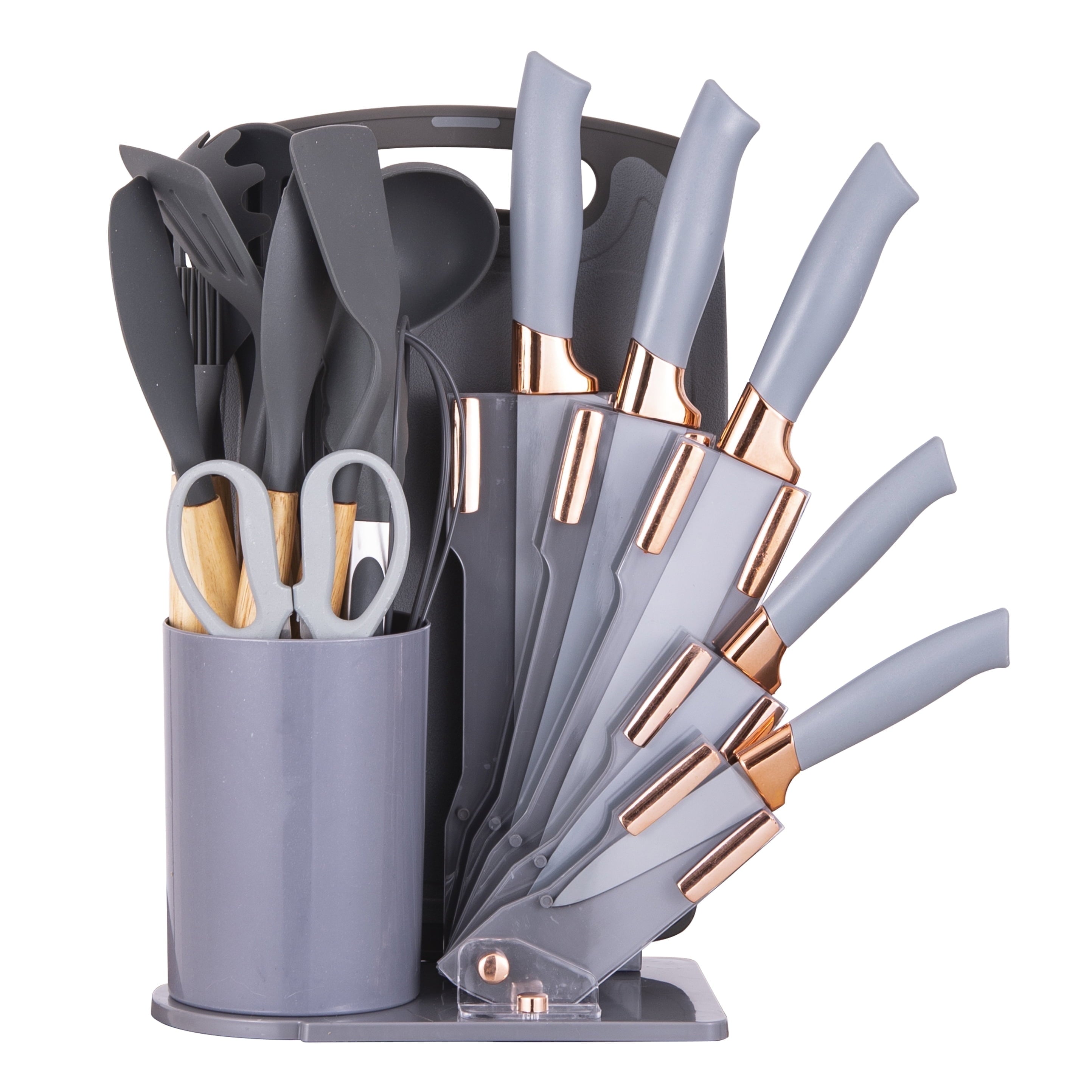 Heat-Resistant 19-Piece Silicone Kitchen Utensil & Knife Set - Heat-Resistant Cooking Tools Non-Stick Safe Gift for Mom or Wo... - Durable Turner & Ladle Utensil Set for Home Chefs - Default Title