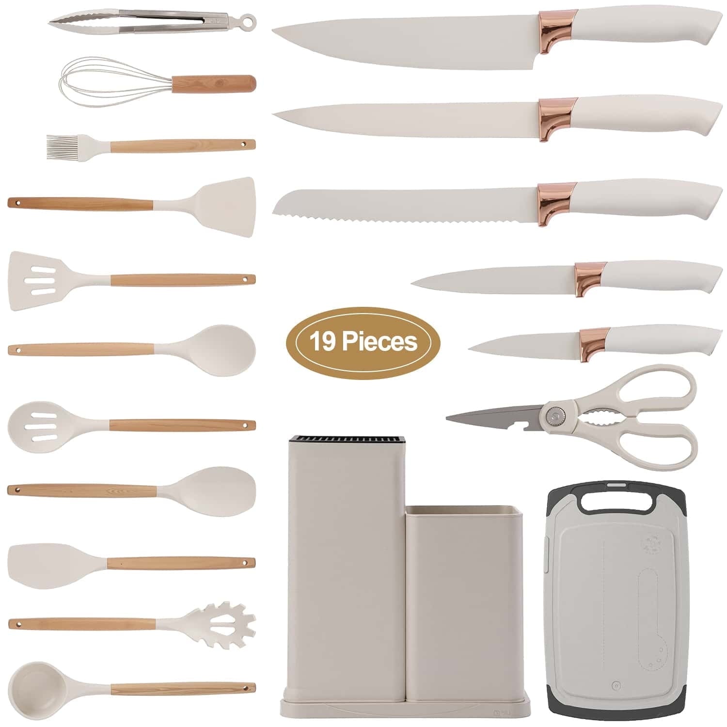 Ergonomic Cooking Kitchen Utensils Set for Cooking, 11 Cooking Utensils, 6 Knife set Beige,3 Utensil Sets,utensilios de cocina - Durable Turner & Ladle Utensil Set for Home Chefs - Default Title