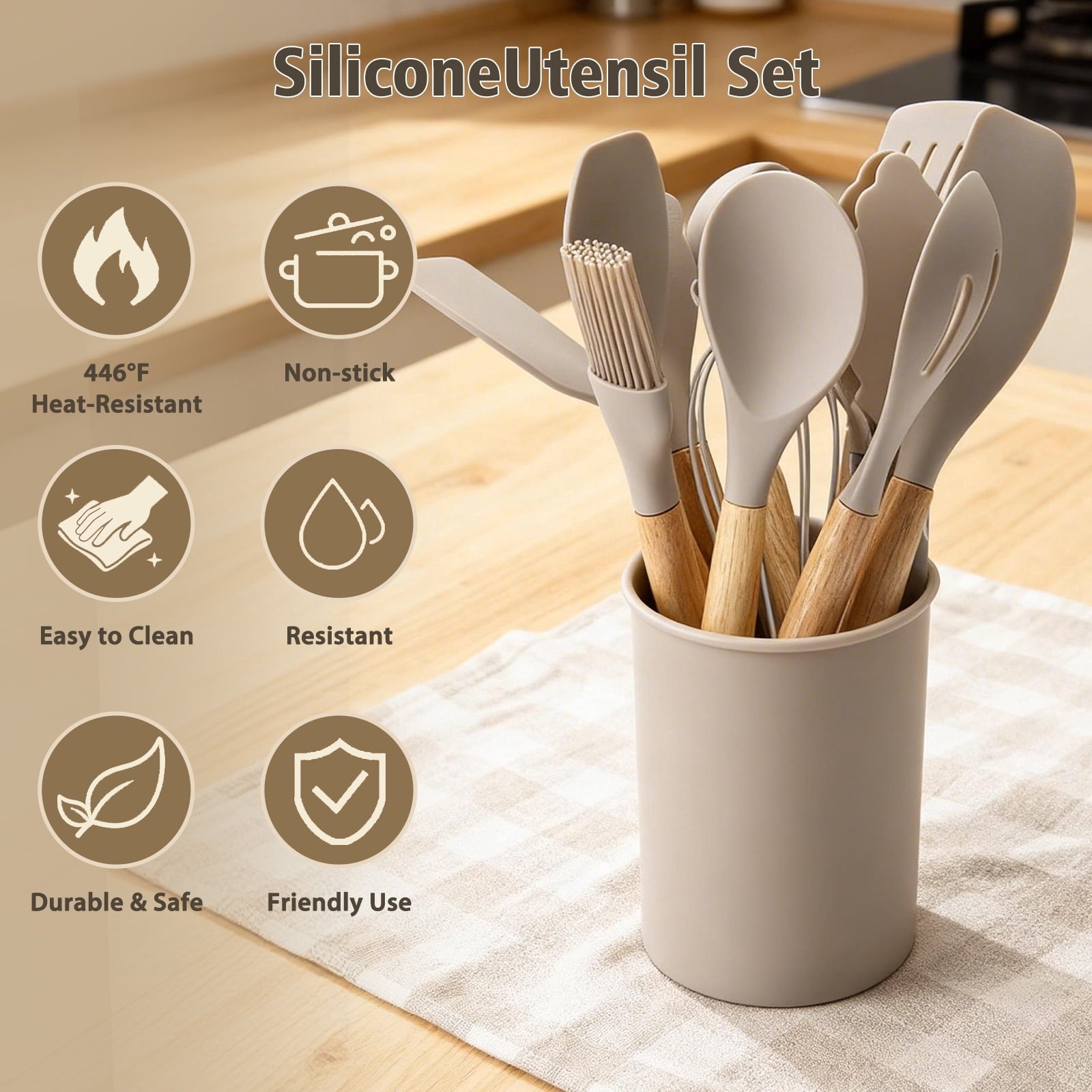 Chef-Quality Silicone Cooking Utensils Set, Heat Resistant Kitchen Tools, 36 PCS Non-Stick Silicone Cooking Kitchen Utensils, Khaki - Heavy Duty Stainless Steel Kitchen Shears Detail
