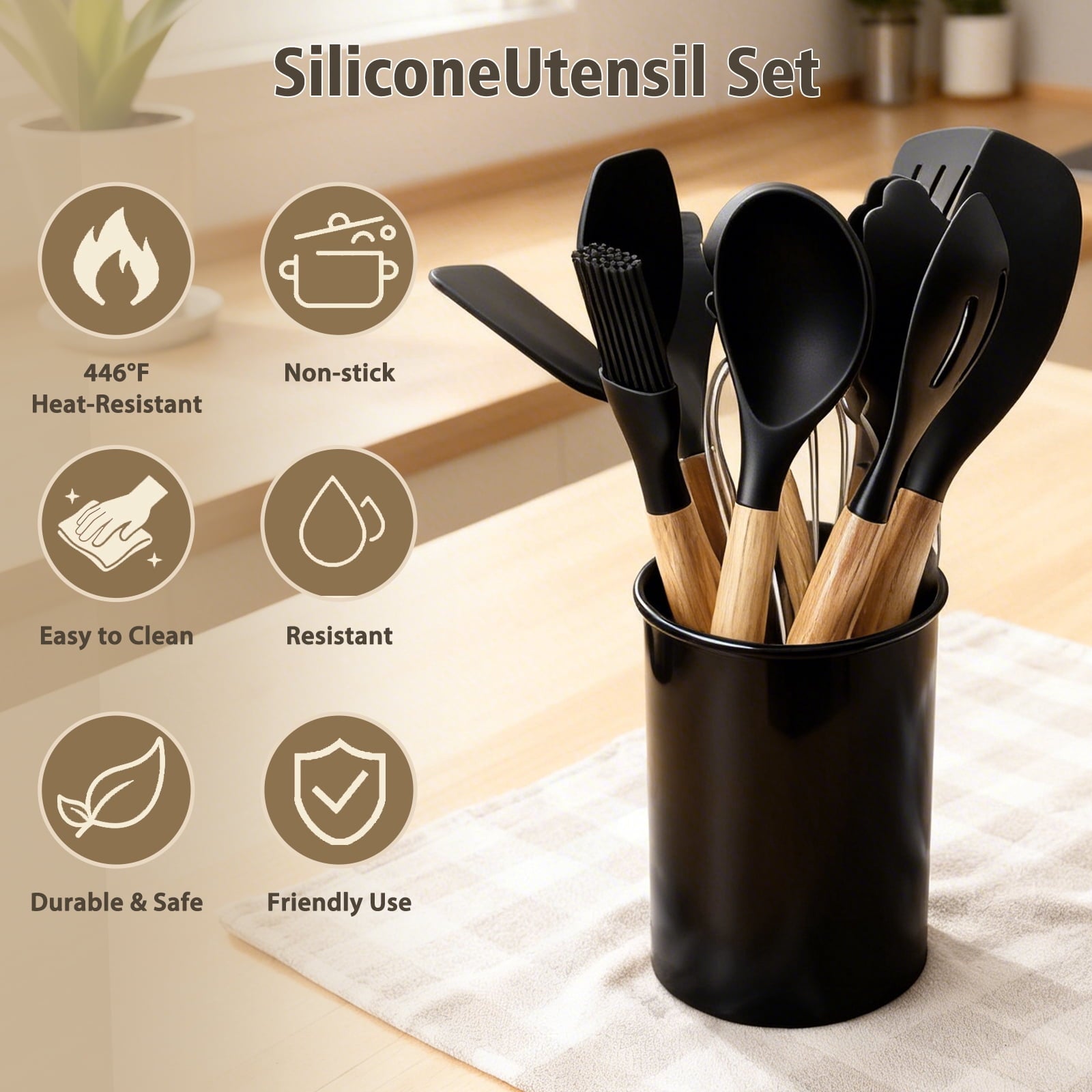 Durable Steel Silicone Cooking Utensils Set, Heat Resistant Kitchen Cooking Utensils Set, 12 PCS Handle Silicone Kitchen Gadgets Ut... - Professional Kitchen Tool for Culinary Enthusiasts Detail