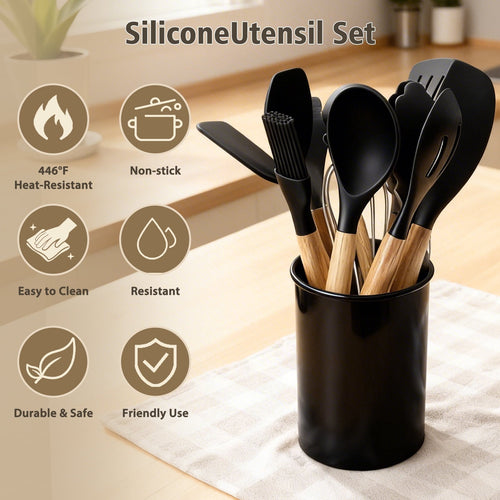 Durable Steel Silicone Cooking Utensils Set, Heat Resistant Kitchen Cooking Utensils Set, 12 PCS Handle Silicone Kitchen Gadgets Ut... - Professional Kitchen Tool for Culinary Enthusiasts Detail