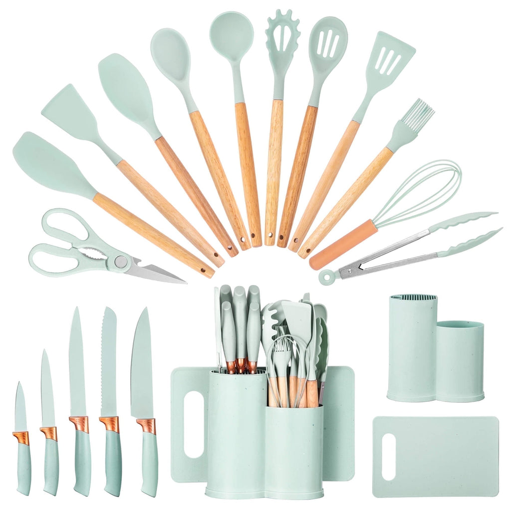 High-Precision 19pcs Silicone Kitchen Utensil Set, Heat-Resistant Non-Stick Easy Cooking Cleaning Home Light-Green - Professional Kitchen Tool for Culinary Enthusiasts - Default Title