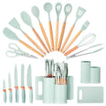 Premium Silicone 19pcs Silicone Kitchen Utensil Set, Heat-Resistant Non-Stick Easy Cooking Cleaning Home Light-Green - Ergonomic Kitchen Tongs and Cooking Spoon Utensil - Default Title