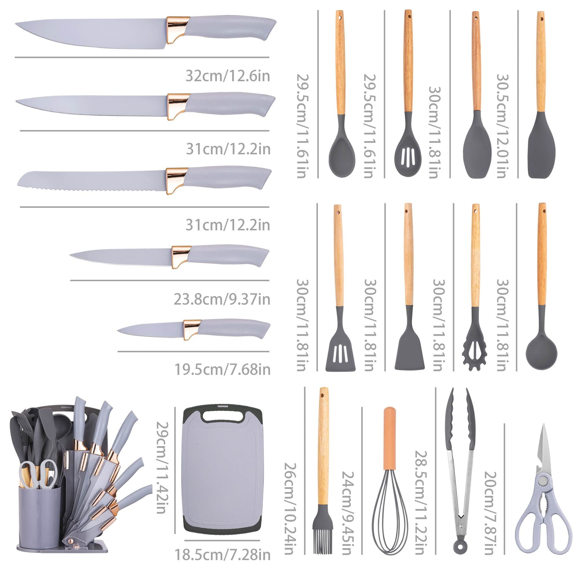 Heat-Resistant 19-Piece Silicone Kitchen Utensil & Knife Set - Heat-Resistant Cooking Tools Non-Stick Safe Gift for Mom or Wo... - Durable Turner & Ladle Utensil Set for Home Chefs Detail