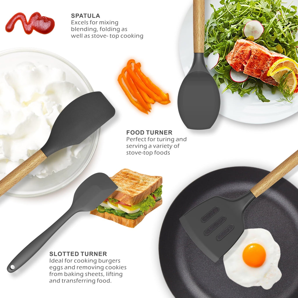 Chef-Quality Silicone Cooking Utensils Set - 446°F Heat Resistant Silicone Kitchen Utensils for Cooking,Kitchen Utensil Spatula Se... - High-Precision Culinary Tool for Baking & Cooking Detail