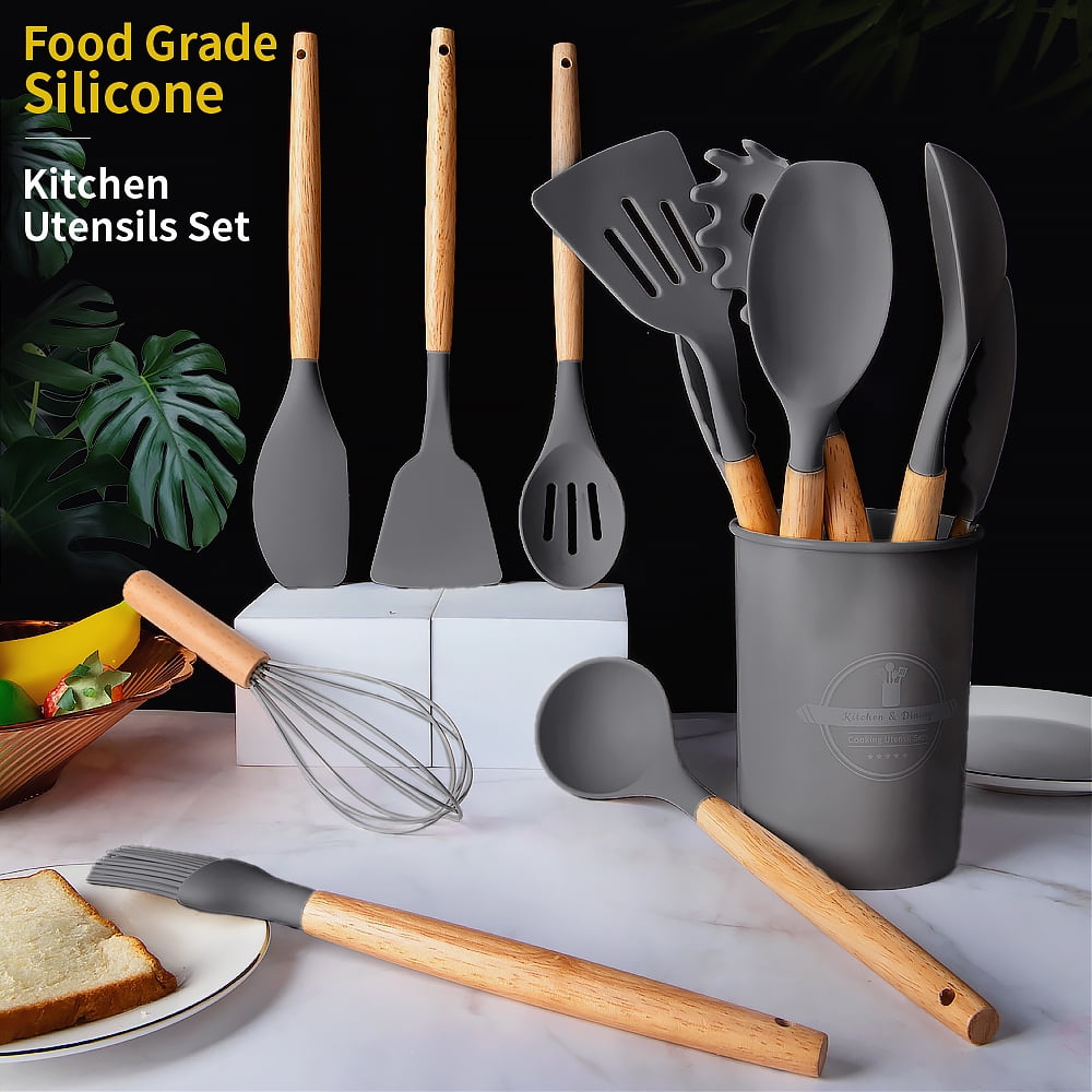 Professional Grade Silicone Wooden Heat Resistant Kitchen Utensil Set, 12 pcs - High-Precision Culinary Tool for Baking & Cooking Detail