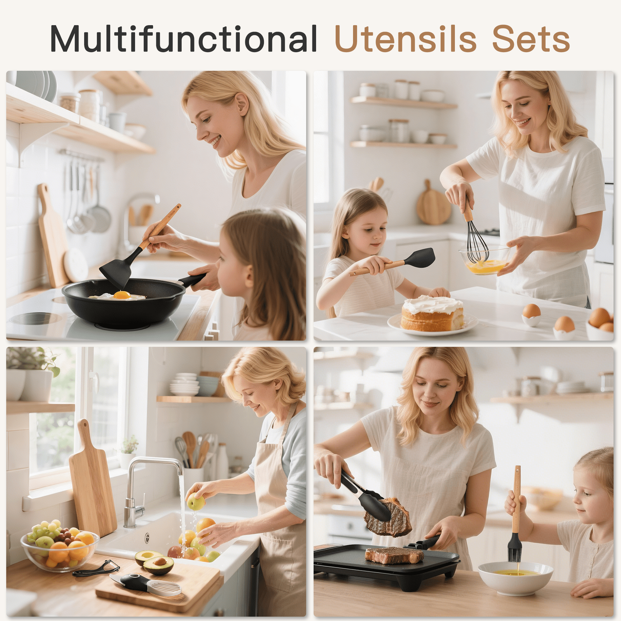 Innovative Silicone Cooking Utensils Set, 38 PCS Kitchen Utensils Set for 446°F Heat Resistant, Food Grade Utensil Sets with Woo... - Kitchen Gadget Tool for Quick Food Prep Detail