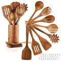 Non-Stick Safe 10Pcs Wooden Spoons for Cooking, Smooth Finish Teak Wooden Utensils for Cooking, Soft Comfort-Grip Wood Spoons for Co... - Ergonomic Kitchen Tongs and Cooking Spoon Utensil - Default Title