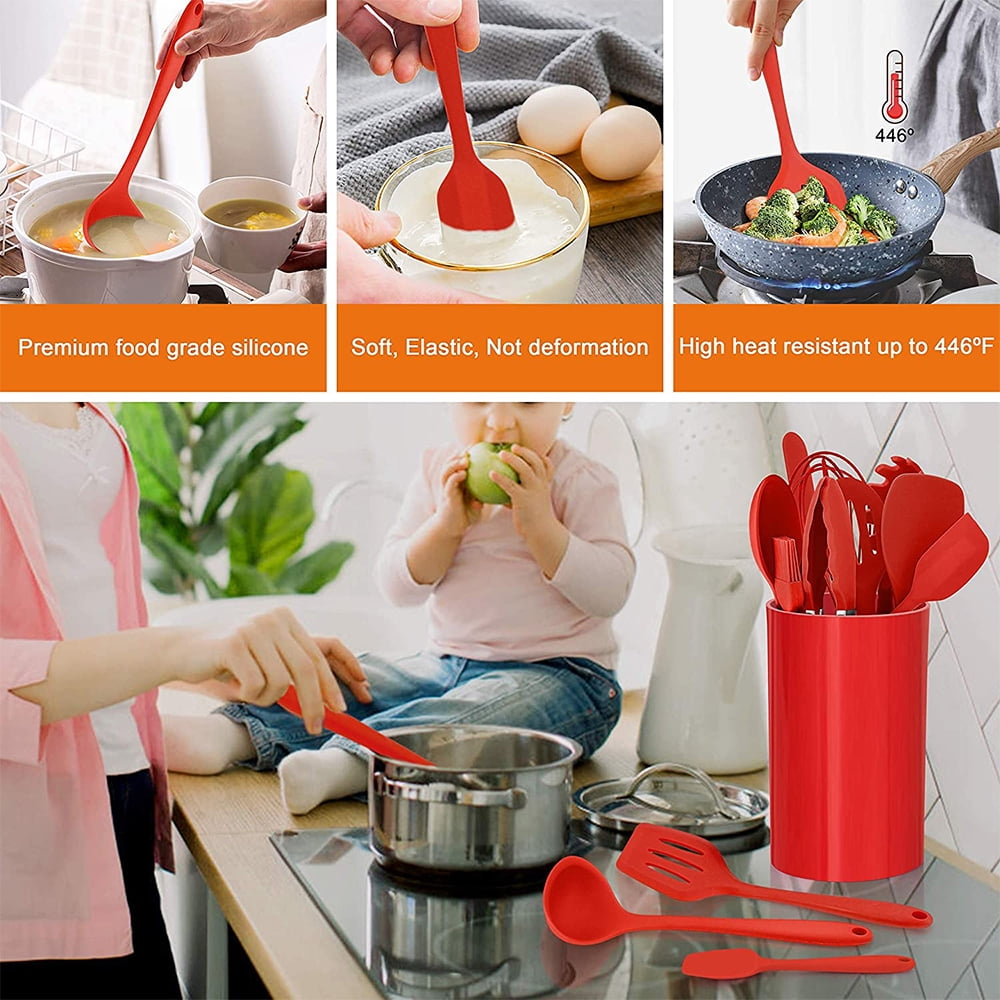 Heat-Resistant 14 Pcs Cooking Utensils Set with Holder, Heat Resistant Silicone Kitchen Cookware Utensils Set, Kitchen Cooking Tools... - Ergonomic Kitchen Tongs and Cooking Spoon Utensil Detail