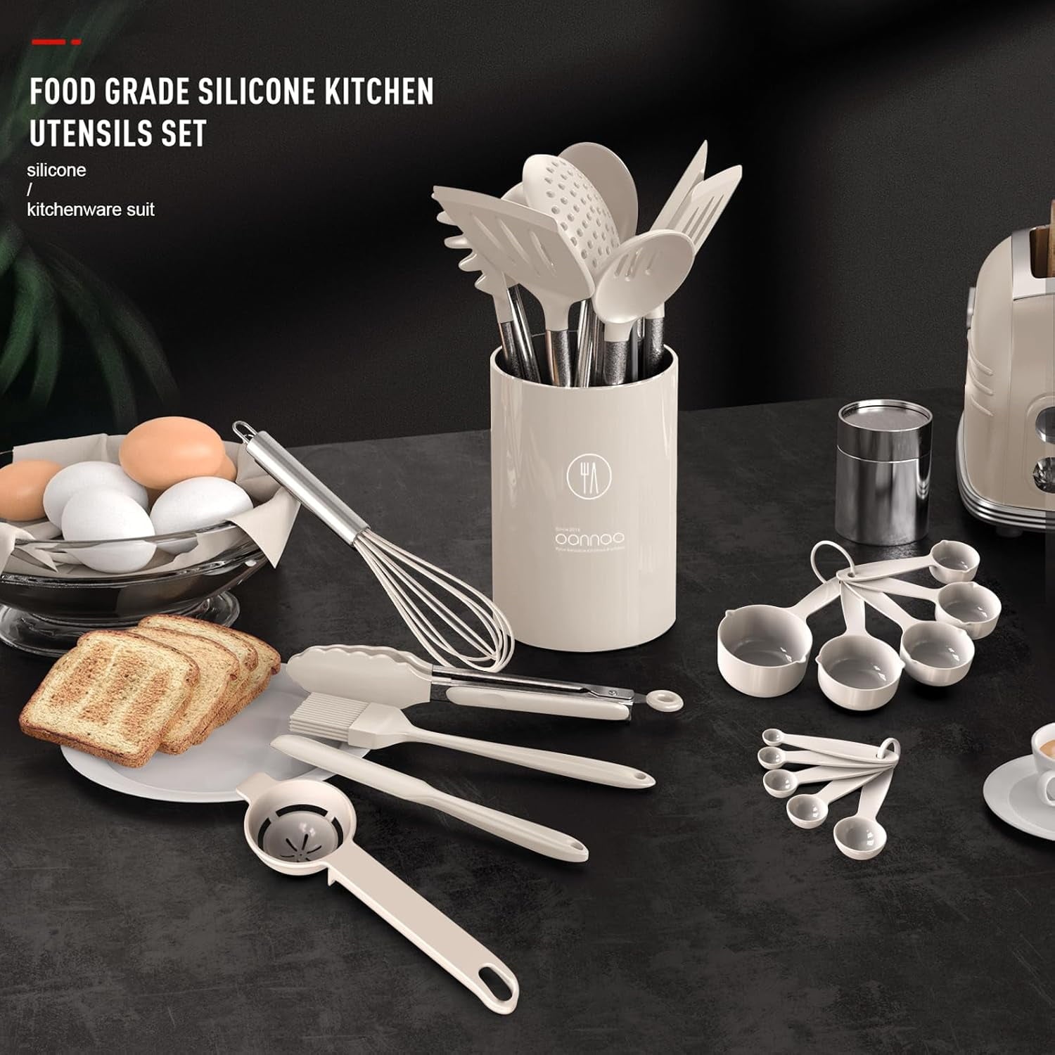 Heat-Resistant Large Silicone Cooking Utensils Set - Heat Resistant Kitchen Utensils,Turner Tongs,Spatula,Spoon,Brush,Whisk,Stainles... - Heat-Resistant Silicone Cooking Spatula Turner Detail
