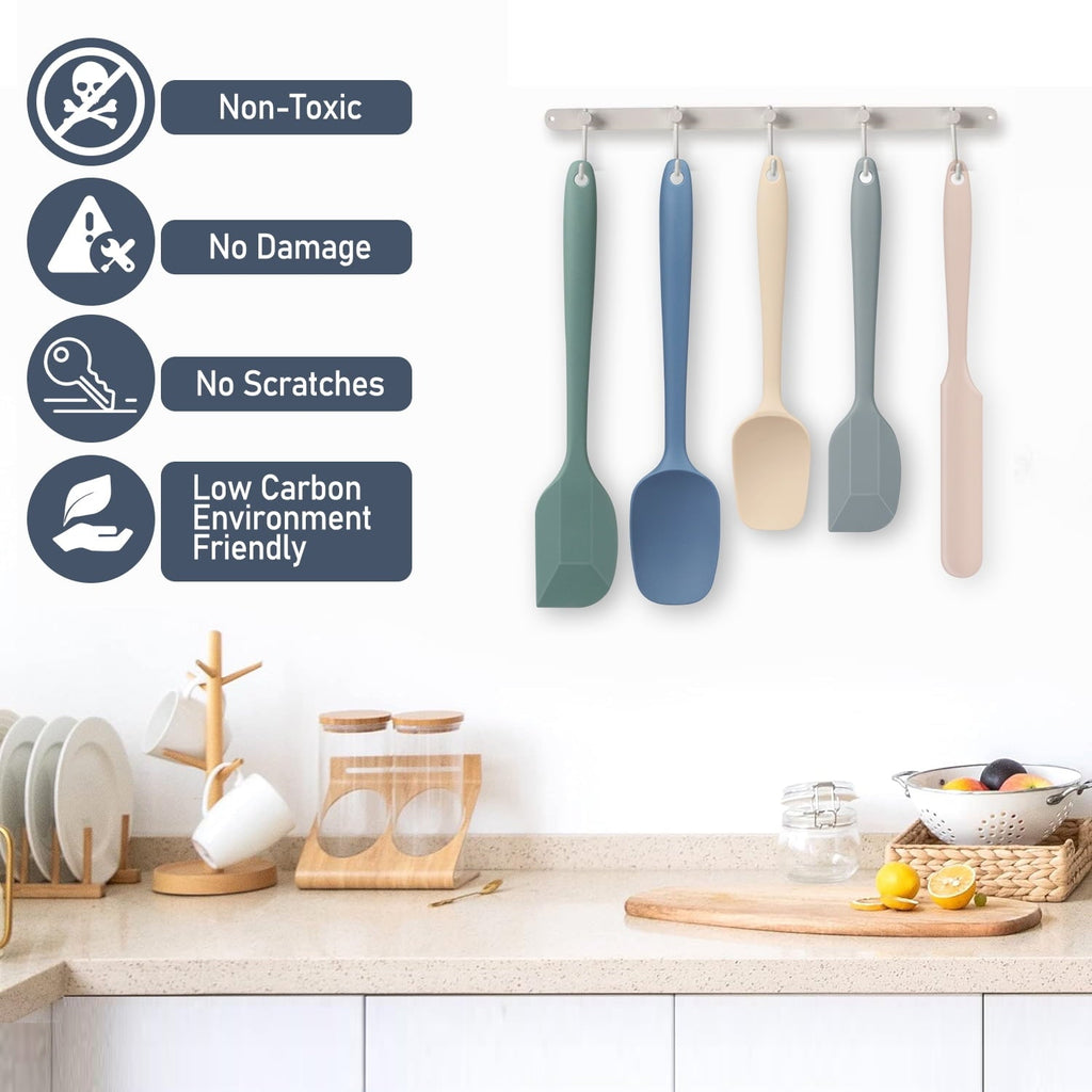 Seamless One-Piece Food Grade Silicone Rubber Spatula Set, 5 Pcs Kithen Cooking Mixing Utensil Set, BPA-Free High Heat Resistant... - Premium Stainless Steel Cooking Utensil for Non-Stick Pots Detail