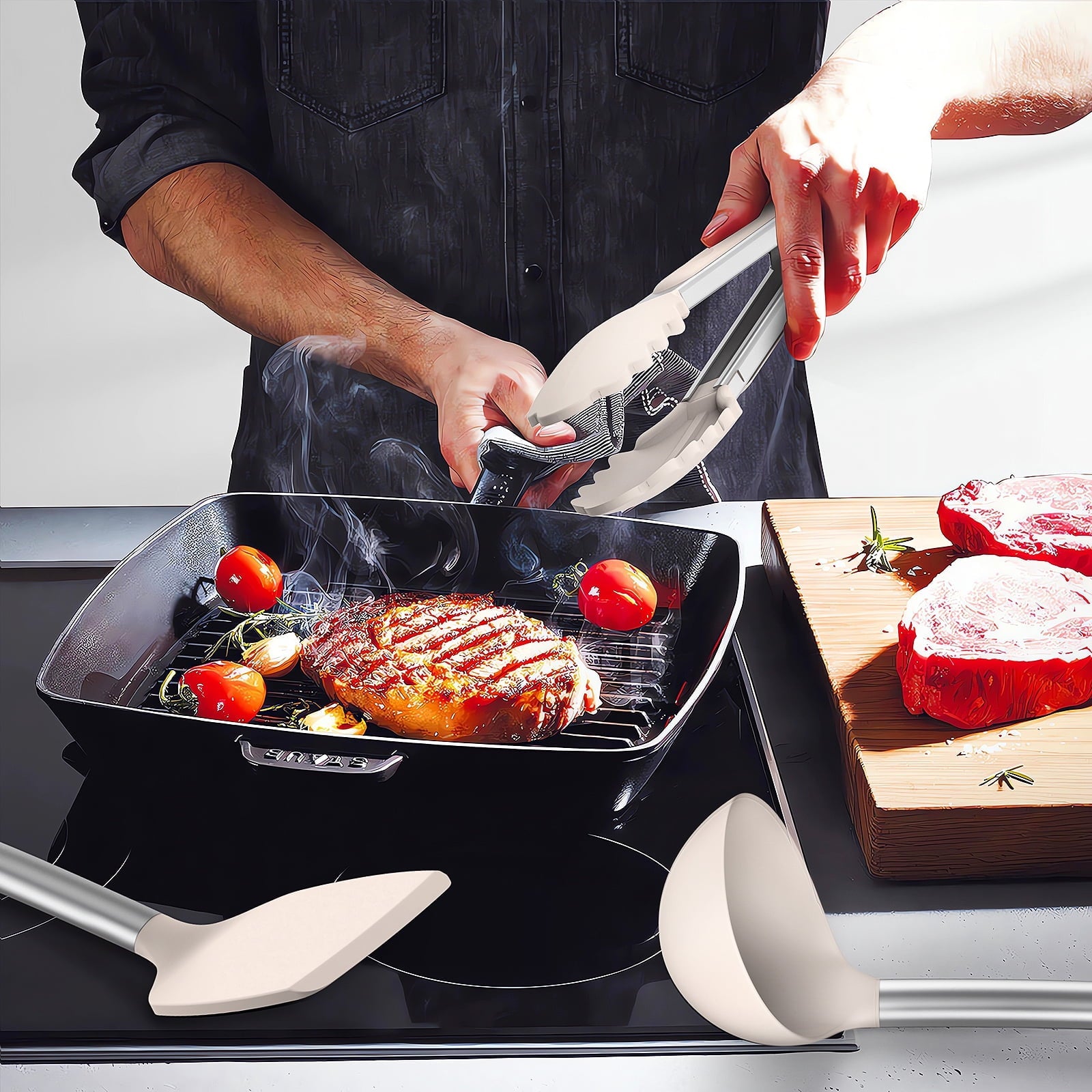 Heavy Duty Silicone Cooking Utensils Set - Heat Resistant Silicone Kitchen Utensils for Cooking, Kitchen Utensil Spatula Set,BPA... - High-Precision Culinary Tool for Baking & Cooking Detail