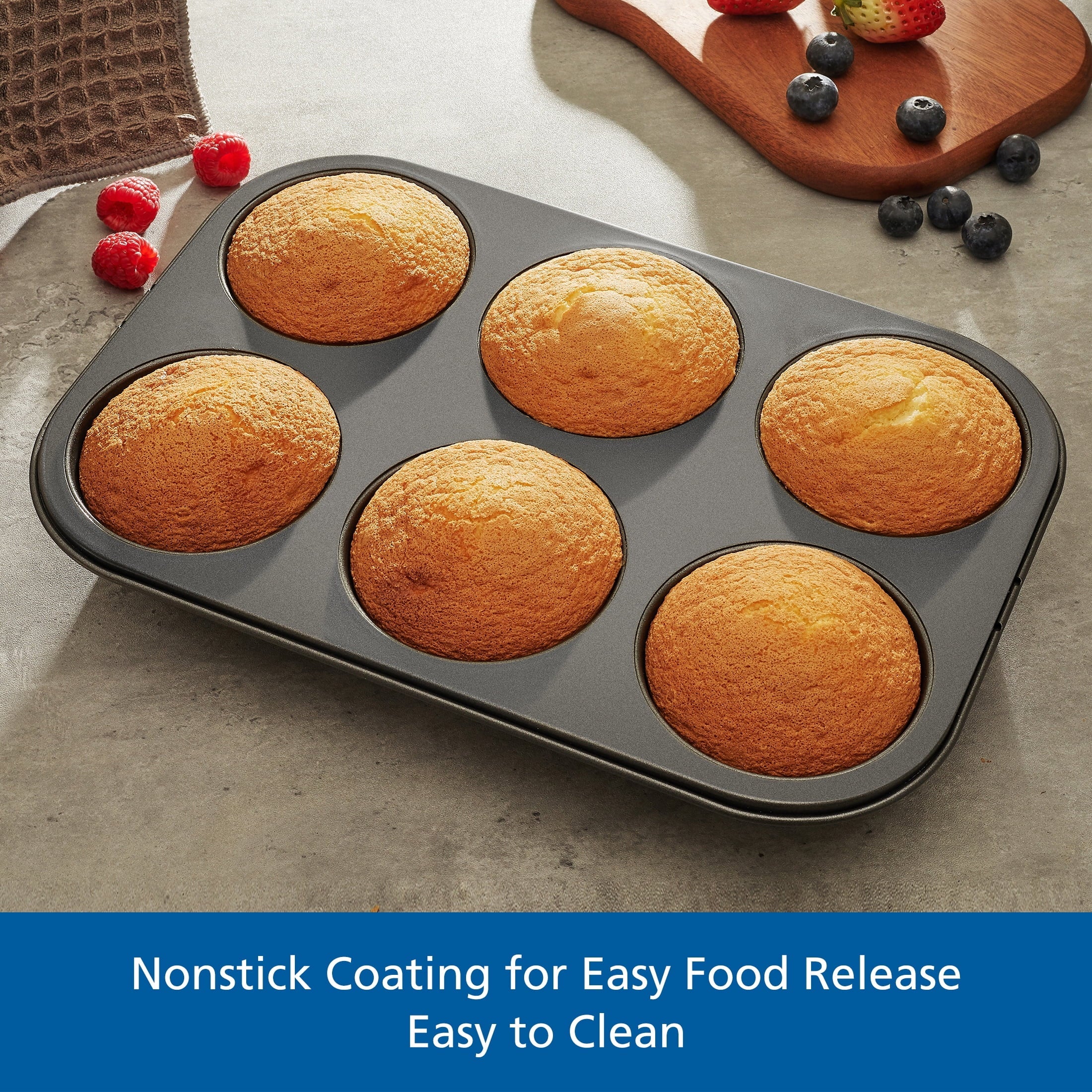Innovative 6 Cup Jumbo Muffin Pan, Non-Stick Bakeware,3.4 inch Diameter Cups,Gray,Carbon Steel - Innovative Kitchen Helper for Modern Cooking Detail