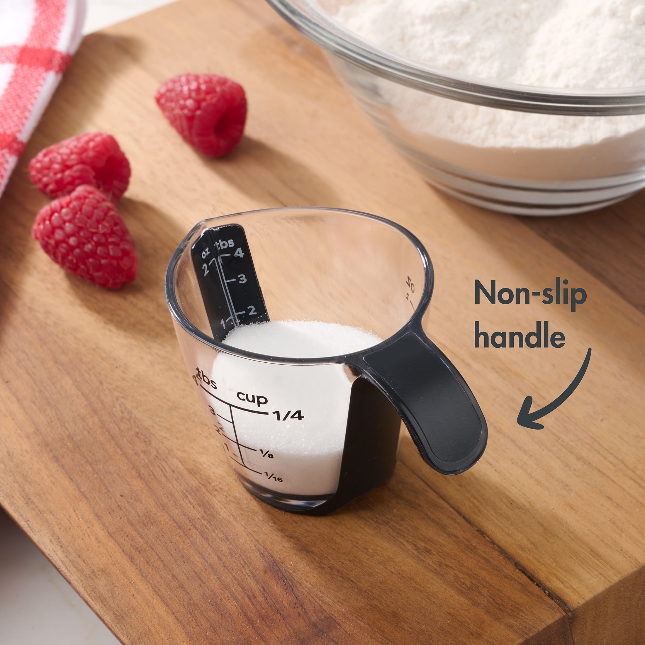 Multi-Functional 1/4C Plastic Mini Measuring Cup, Black/Transparent - Premium Stainless Steel Garlic Presser & Peeler Detail