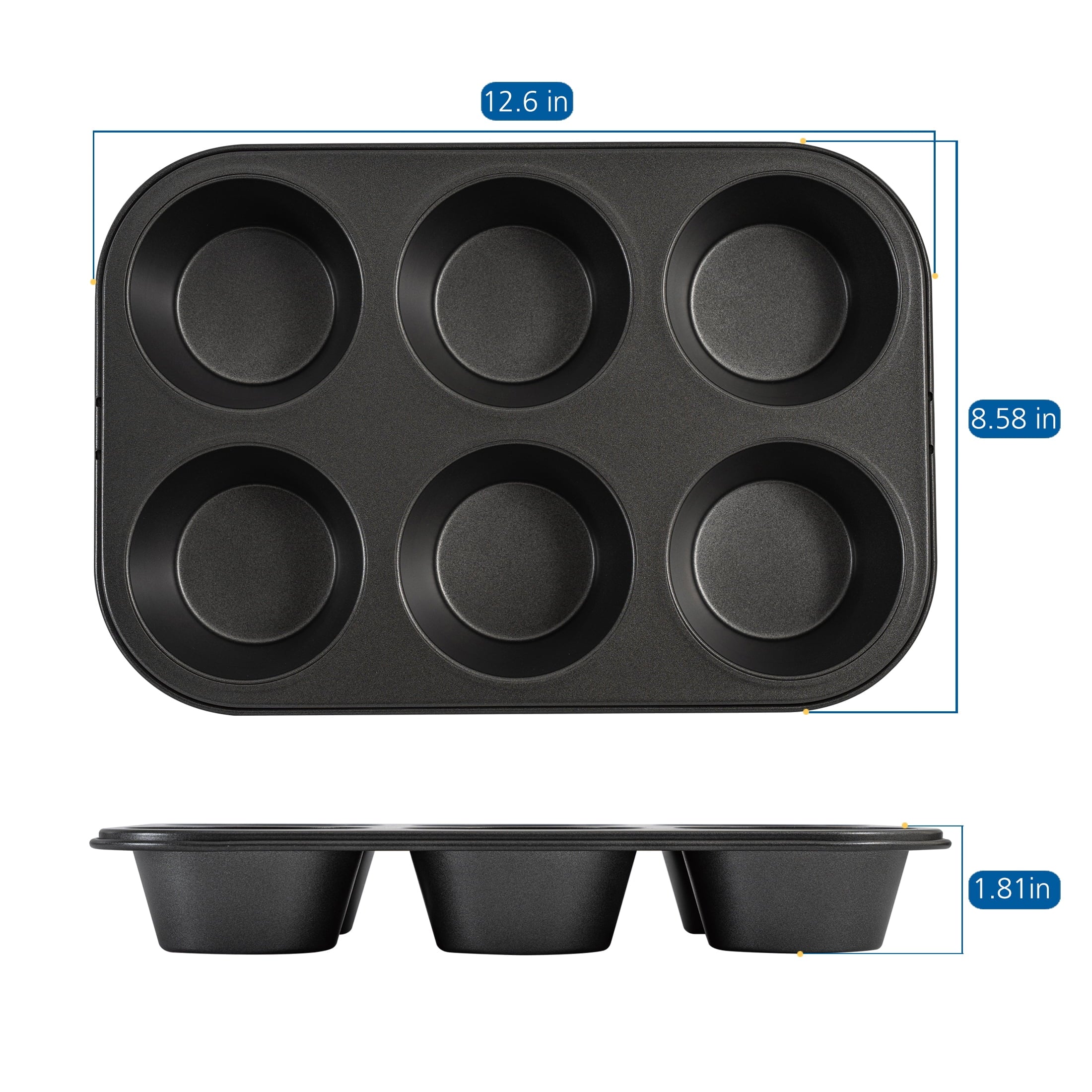 Innovative 6 Cup Jumbo Muffin Pan, Non-Stick Bakeware,3.4 inch Diameter Cups,Gray,Carbon Steel - Innovative Kitchen Helper for Modern Cooking Detail