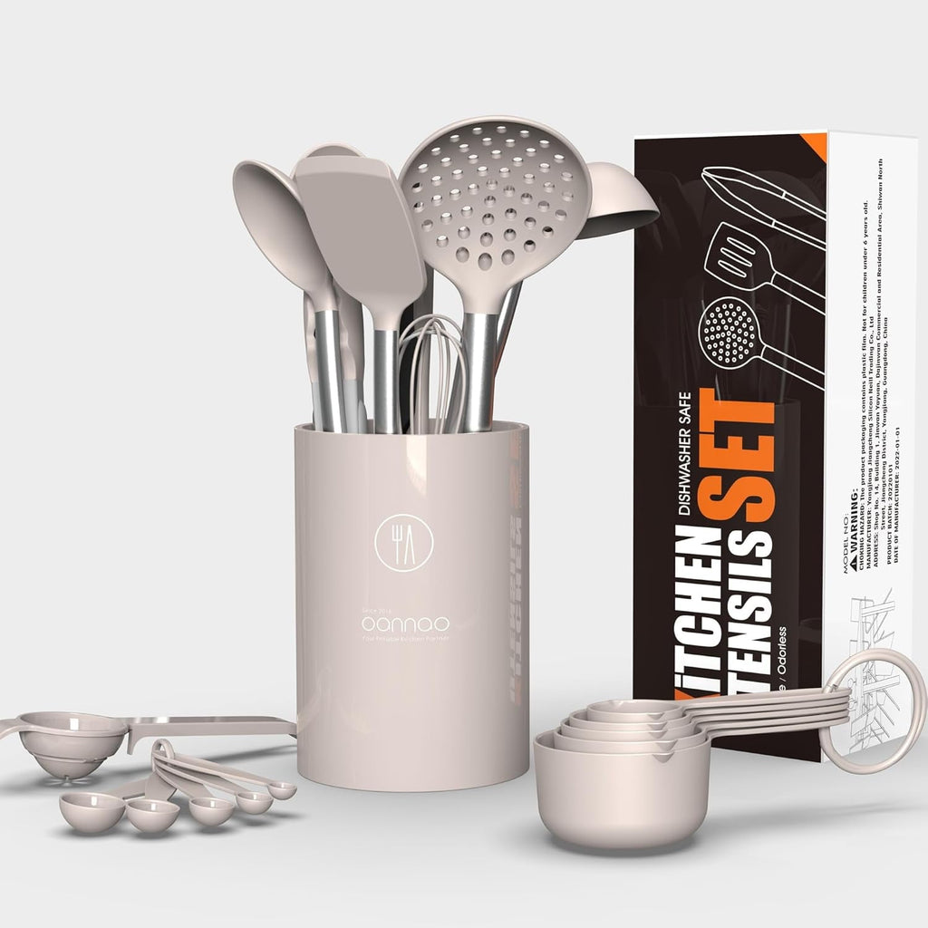 Heavy Duty Large Silicone Cooking Utensils Set - Heat Resistant Kitchen Utensils,Turner Tongs,Spatula,Spoon,Brush,Whisk,Stainles... - Professional Kitchen Tool for Culinary Enthusiasts Detail