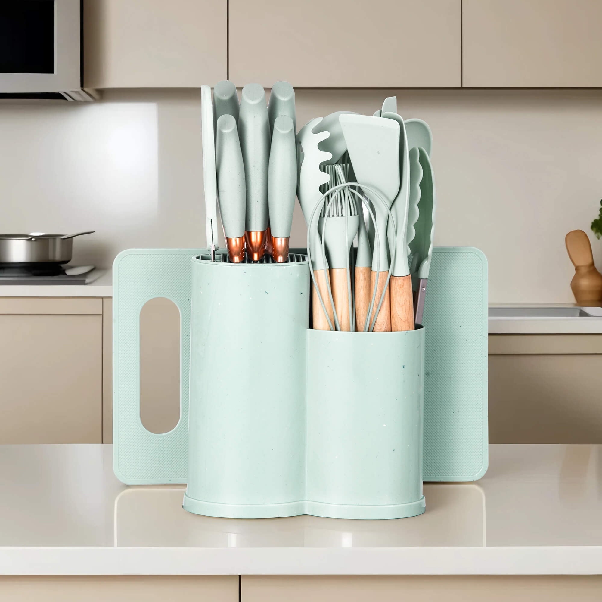 High-Precision 19pcs Silicone Kitchen Utensil Set, Heat-Resistant Non-Stick Easy Cooking Cleaning Home Light-Green - Professional Kitchen Tool for Culinary Enthusiasts Detail