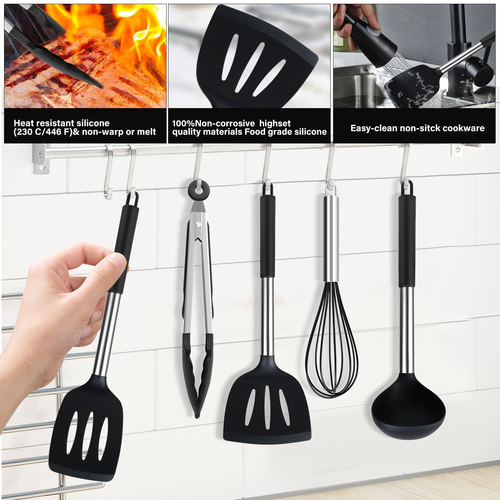High-Precision Silicone Cooking Utensils Set, 26 Pcs, Heat Resistant Kitchen Utensils Set, Black - Professional Kitchen Tool for Culinary Enthusiasts Detail