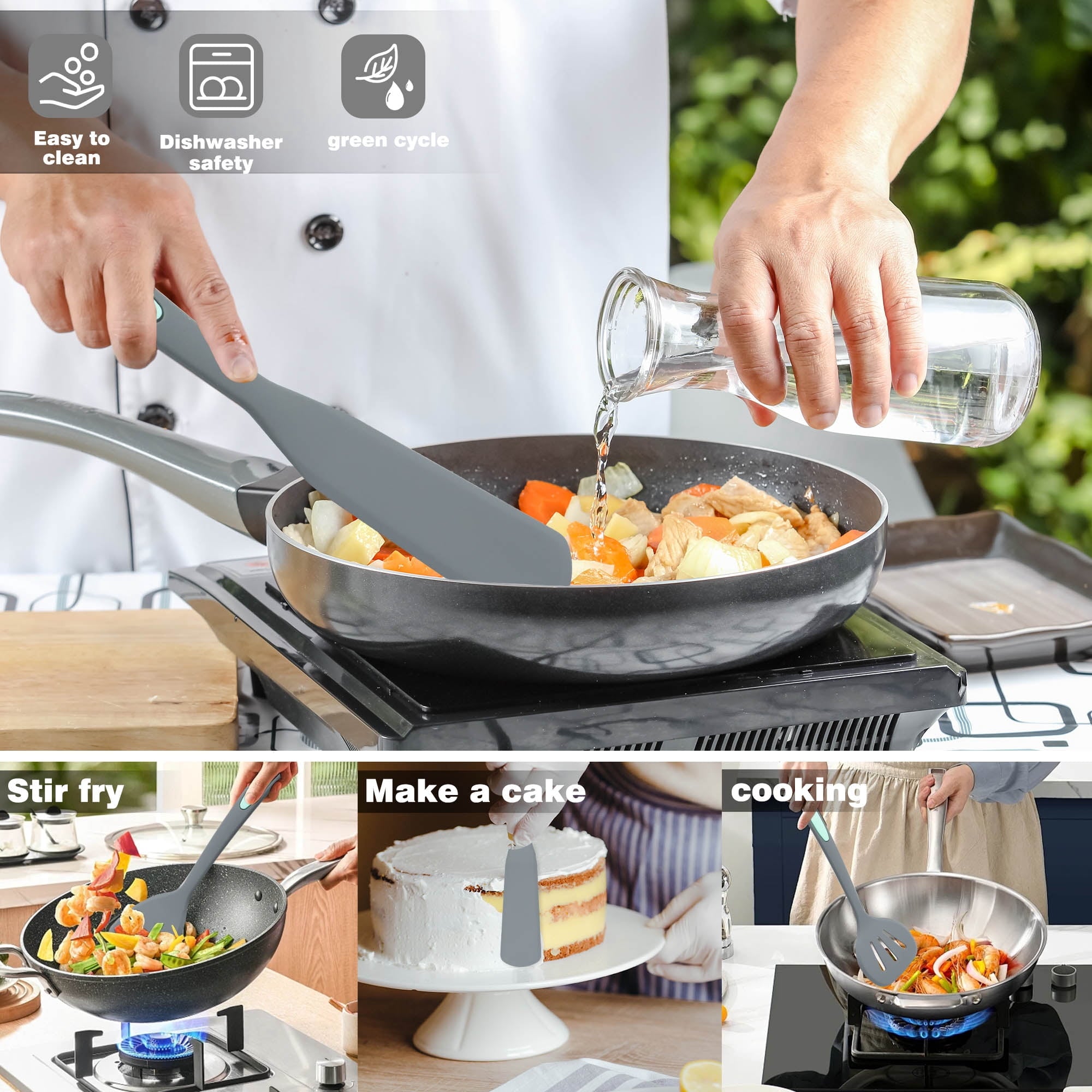 Durable Steel 5 Pieces Silicone Spatula Set, Non-Stick Silicone Turner Spatulas, Heat Resistance Cooking Utensils, Fli... - Professional Kitchen Tool for Culinary Enthusiasts Detail