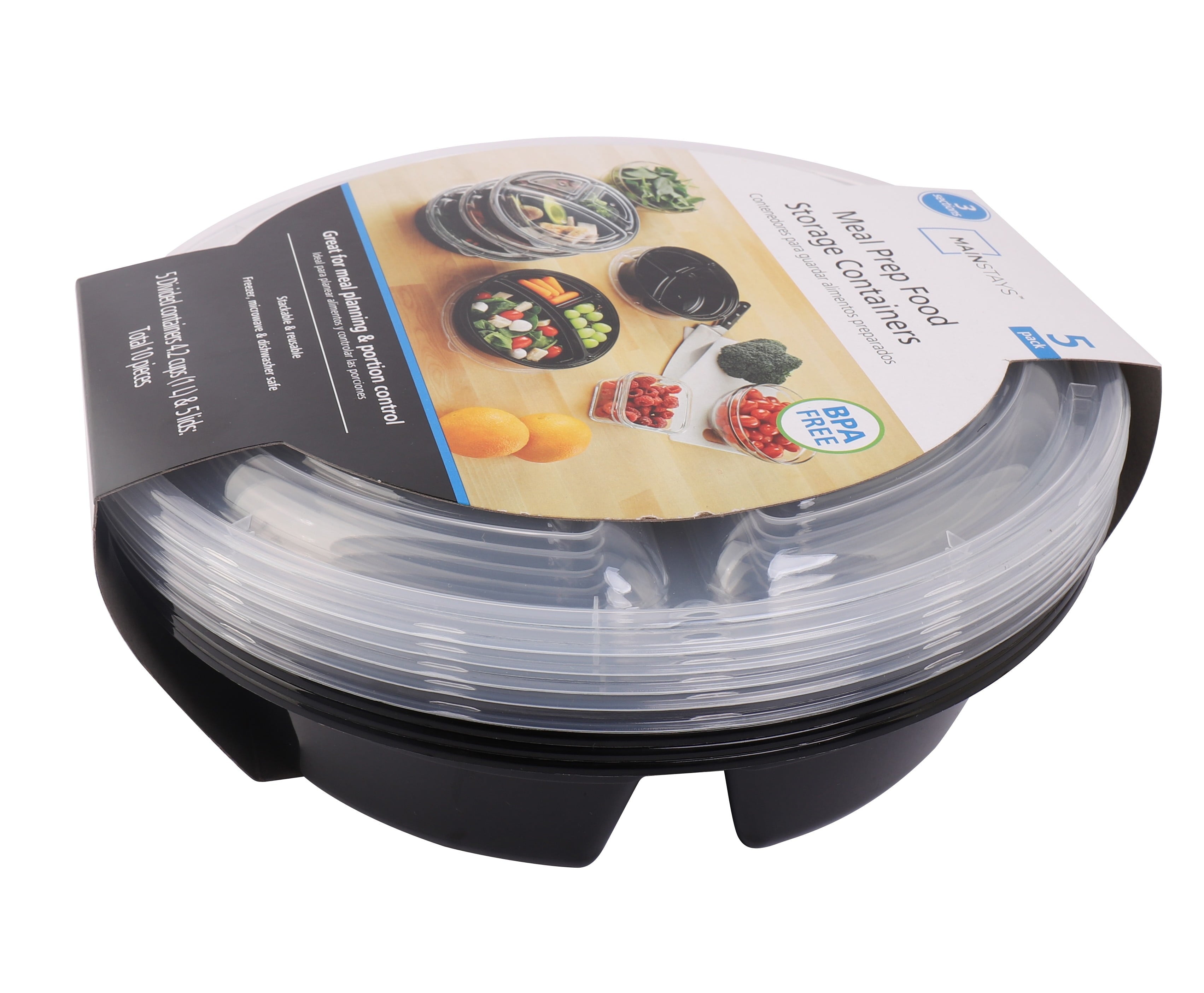 Whimsical Doughnut 5-Pack Round Meal Prep Containers with 3 Compartments and Lids, 1L, BPA-Free, Microwave & Dishwasher Safe, Made for F... - Playful Star & Heart Shaped Geometric NeeDoh Detail