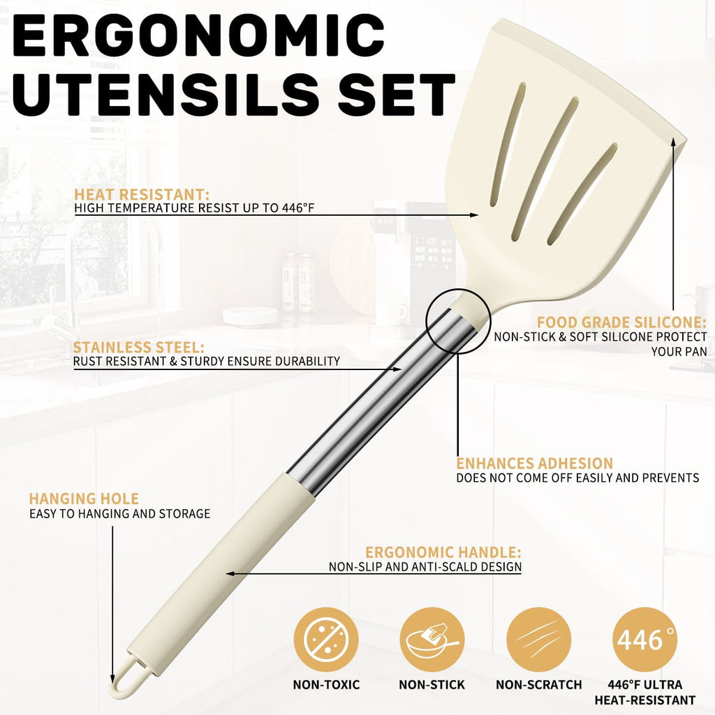 Premium Silicone Silicone Cooking Utensil Set, 30 Pcs Kitchen Utensils Set with Stainless Steel Handle, Food Grade Silicone Spatula Se... - Premium Stainless Steel Cooking Utensil for Non-Stick Pots Detail