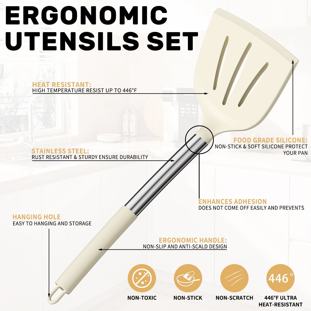 Heavy Duty Silicone Cooking Utensil Set, 30 Pcs Kitchen Utensils Set with Stainless Steel Handle, Food Grade Silicone Spatula Se... - Professional Kitchen Tool for Culinary Enthusiasts Detail