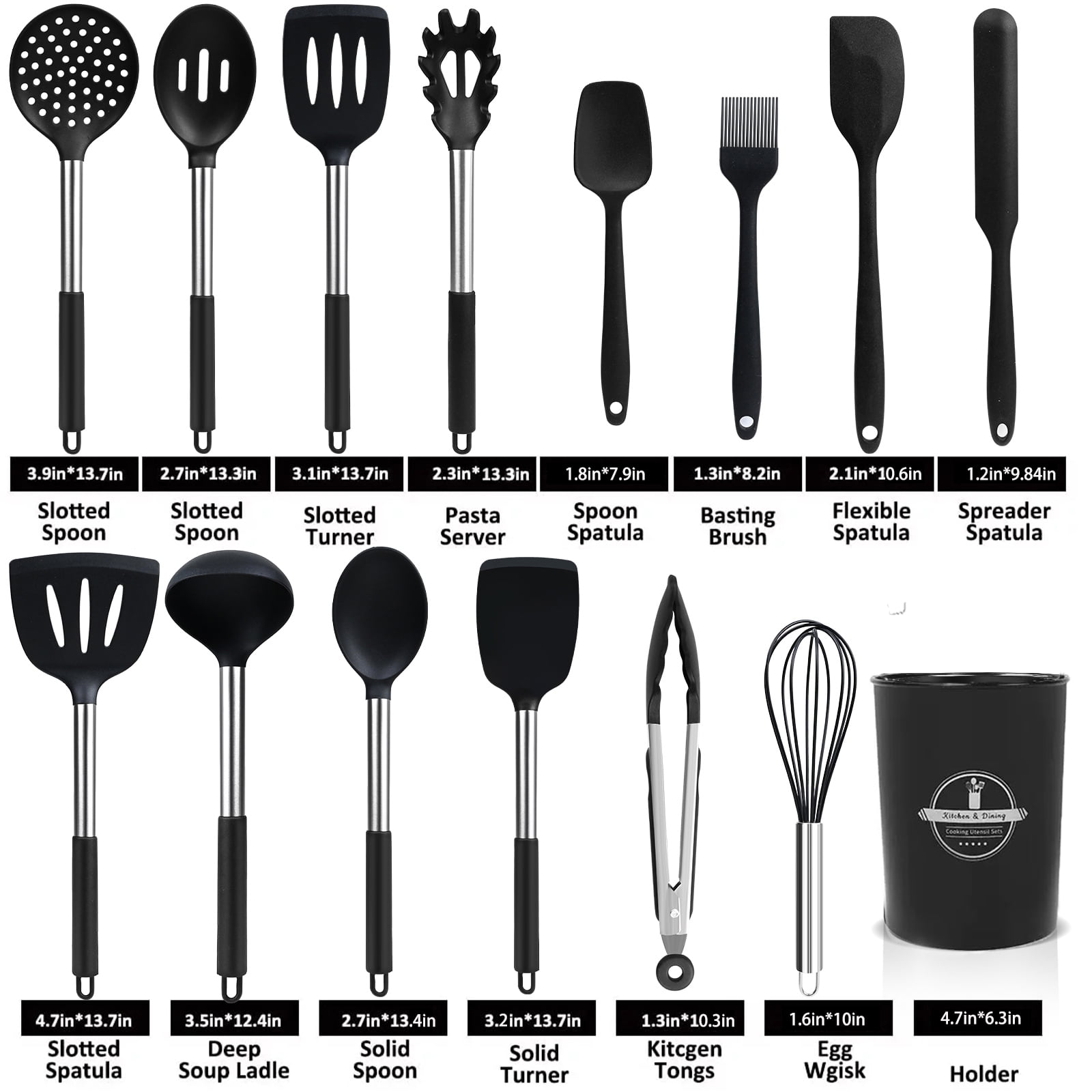 High-Precision Silicone Cooking Utensils Set, 26 Pcs, Heat Resistant Kitchen Utensils Set, Black - Professional Kitchen Tool for Culinary Enthusiasts Detail