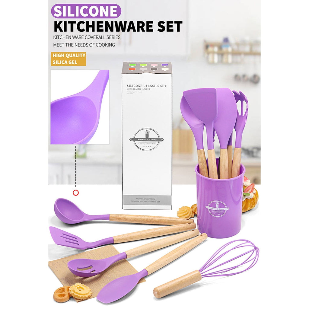 Non-Stick Safe 12Pcs Cooking Kitchen Utensils Set with Holder,Wooden Handles Cooking Tool,BPA Free,Non Toxic Turner Tongs Spa... - Ergonomic Kitchen Tongs and Cooking Spoon Utensil Detail