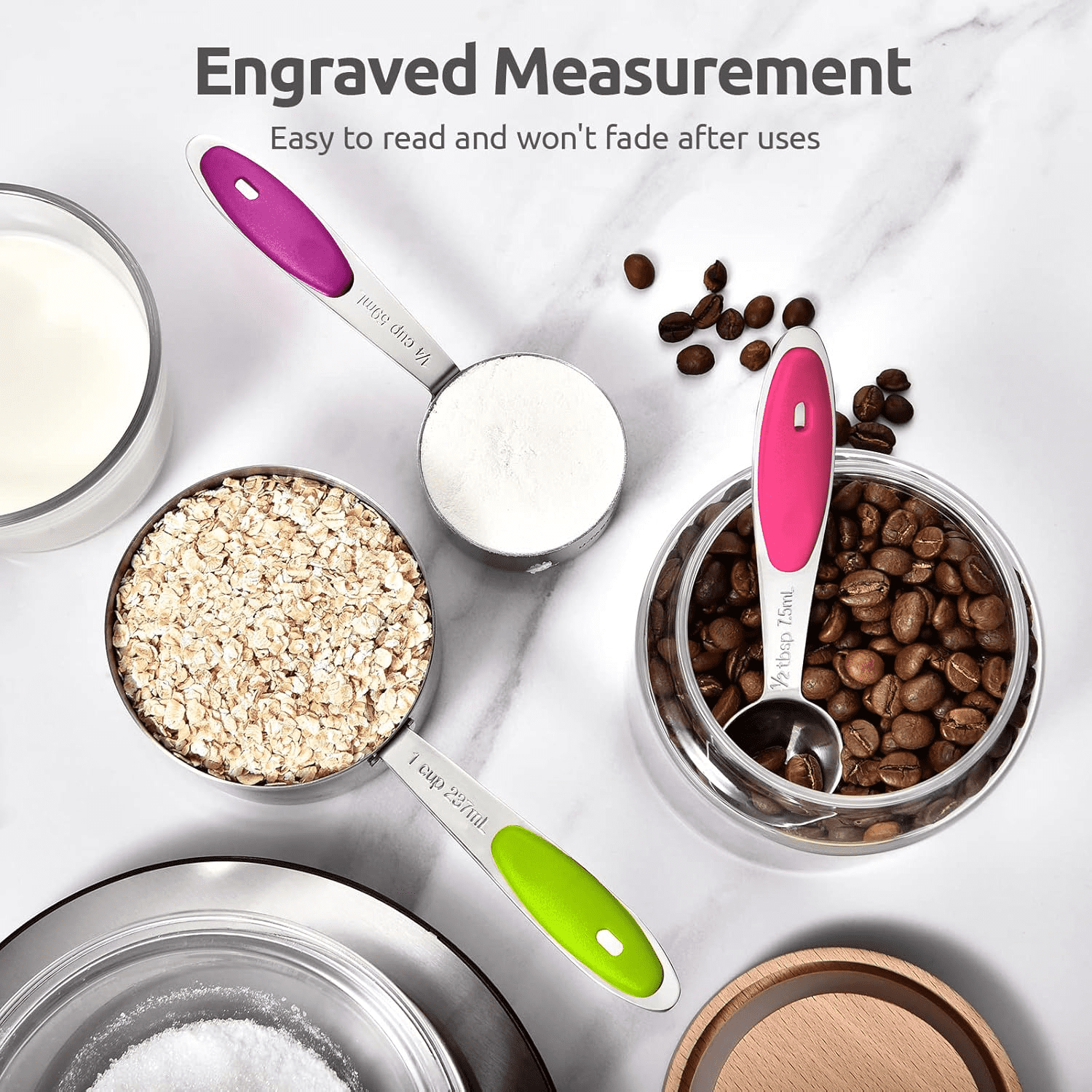 Professional Grade Stainless Steel Measuring Cups and Spoons Set of 15, 5 Stainless Steel Nesting Measuring Cups & 5 Spoons, 5 Mini Meas... - Heavy Duty Stainless Steel Kitchen Shears Detail