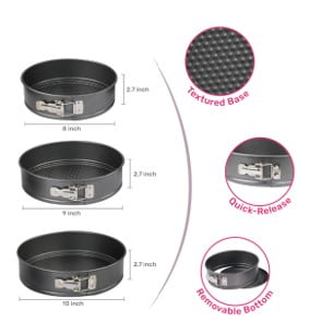 Ergonomic Manual 8", 9", 10" Round Nonstick Carbon Steel Springform Cake Pans, Gray, Set of 3 - Multi-Functional Manual Food Chopper & Slicer Detail