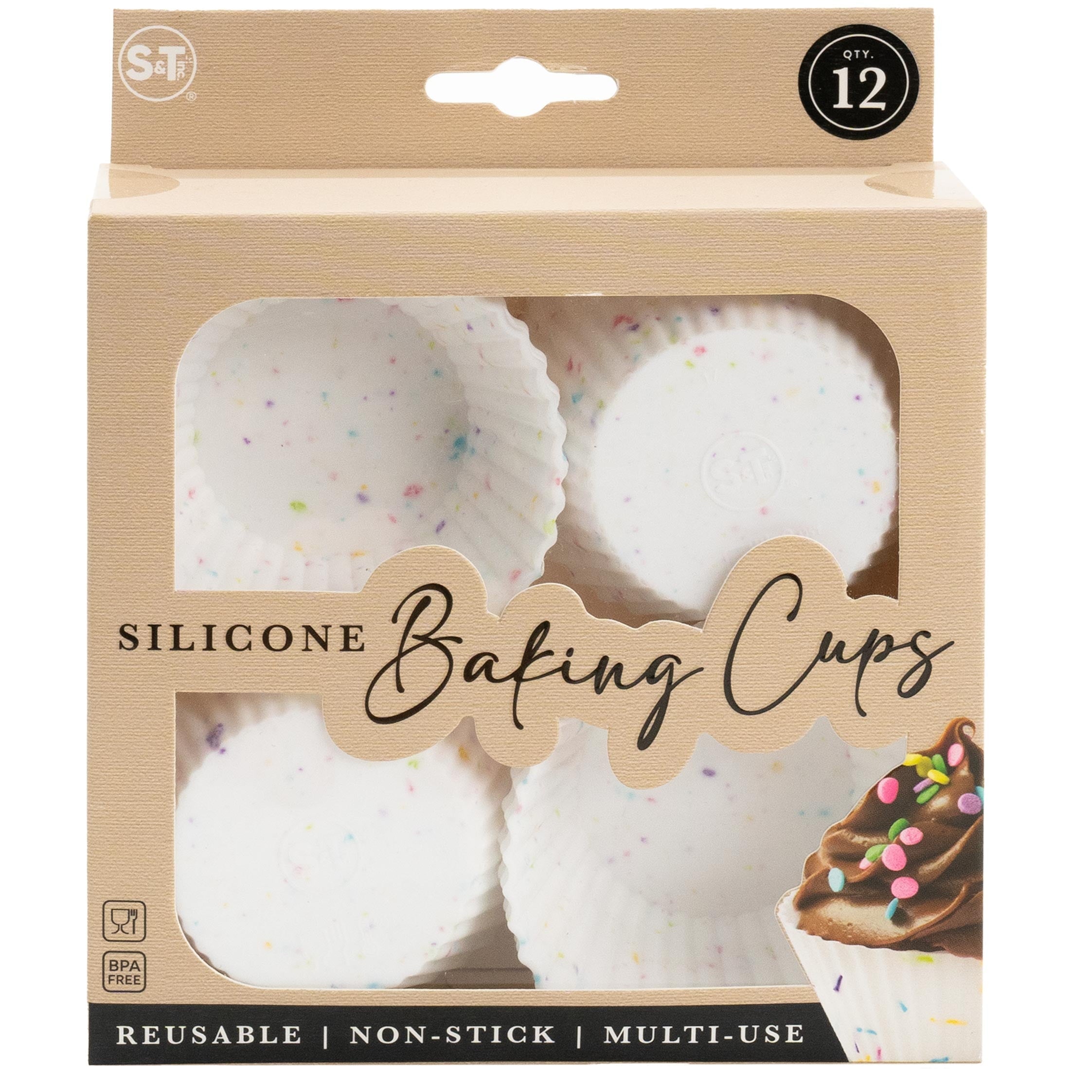 Multi-Functional Reusable Non-Stick Silicone Baking Cups (12 Pack) - Standard Size - Confetti - Kitchen Gadget Tool for Quick Food Prep Detail