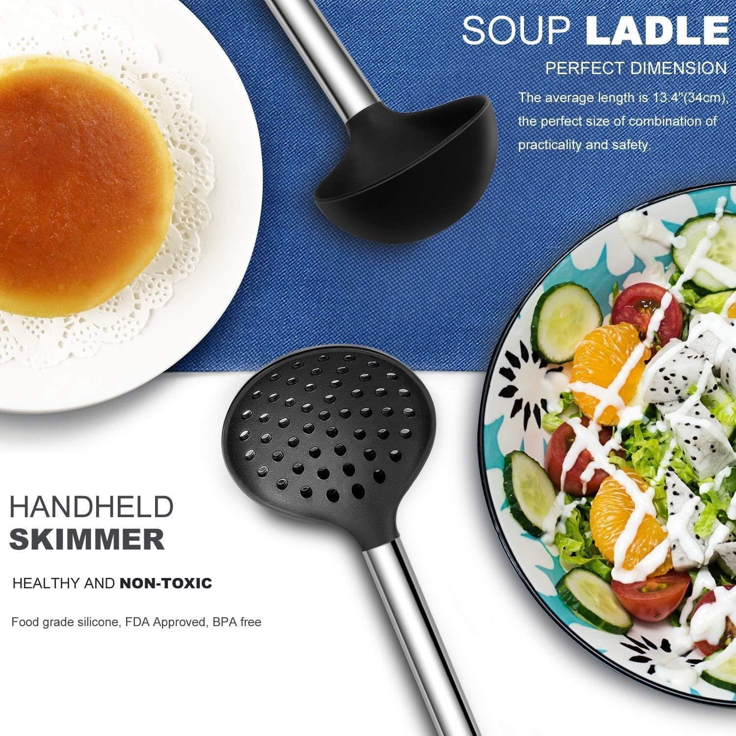 Ergonomic Cooking Kitchen Utensil Set-Silicone Cooking Utensils-33 Kitchen Gadgets & Spoons for Nonstick Cookware-Silicone and Stainles... - Ergonomic Kitchen Tongs and Cooking Spoon Utensil Detail
