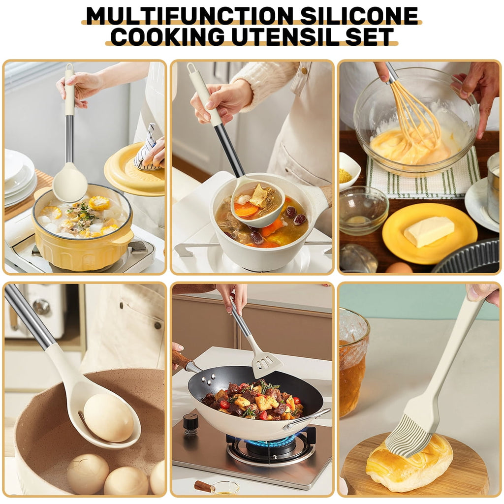 Premium Silicone Silicone Cooking Utensil Set, 30 Pcs Kitchen Utensils Set with Stainless Steel Handle, Food Grade Silicone Spatula Se... - Premium Stainless Steel Cooking Utensil for Non-Stick Pots Detail