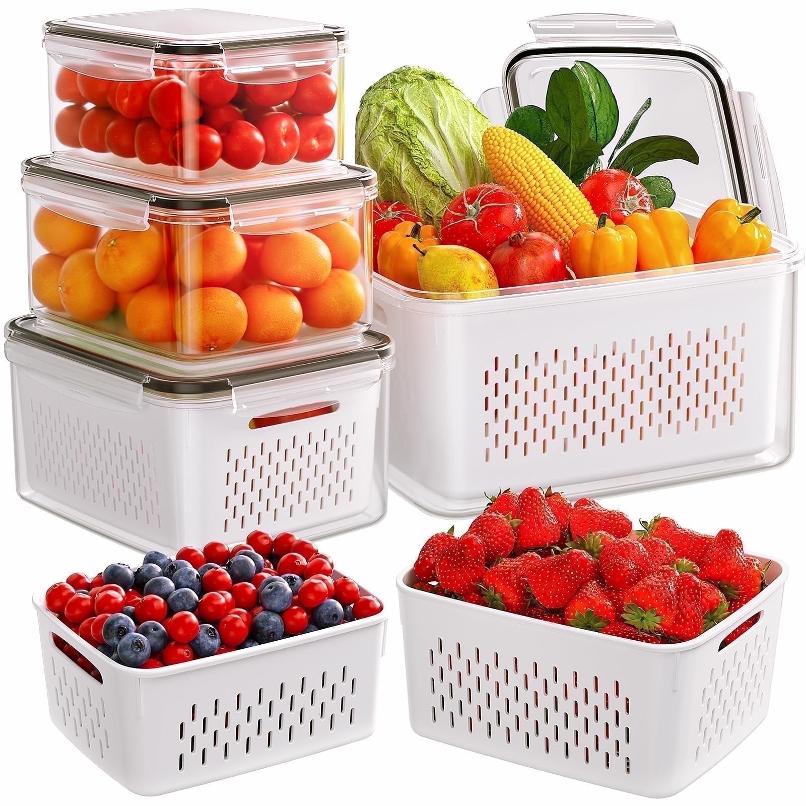 Playful Geometric 5 Pack Fruit Storage Containers for Fridge with Removable Colanders and Lids, 5 in 1 Leakproof Fridge Organizer Bins ... - Deliciously Soft Cupcake Sensory Glob - Default Title