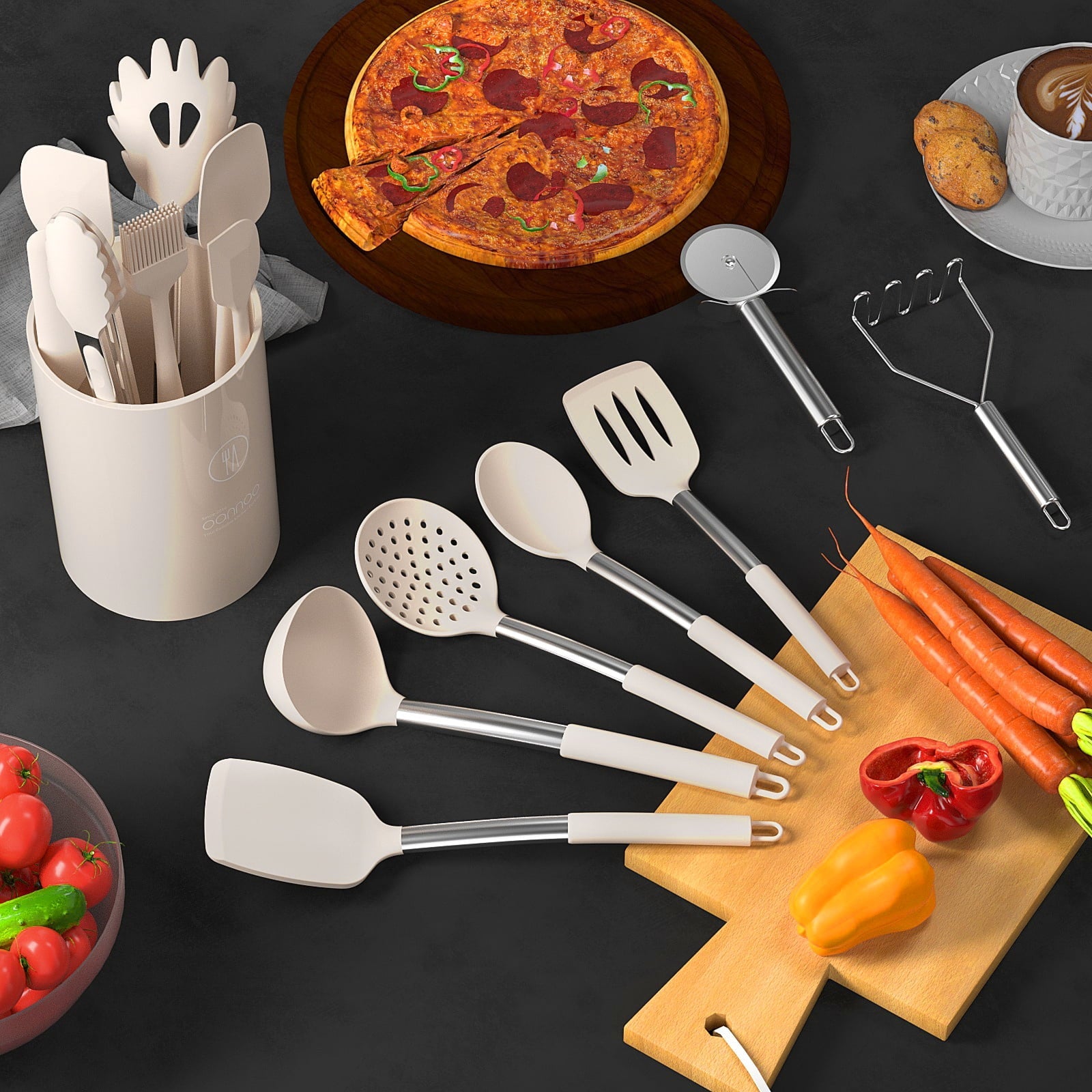 Premium Silicone Silicone Cooking Utensils Set - Heat Resistant Silicone Kitchen Utensils for Cooking, Kitchen Utensil Spatula Set,BPA... - Heat-Resistant Silicone Cooking Spatula Turner Detail