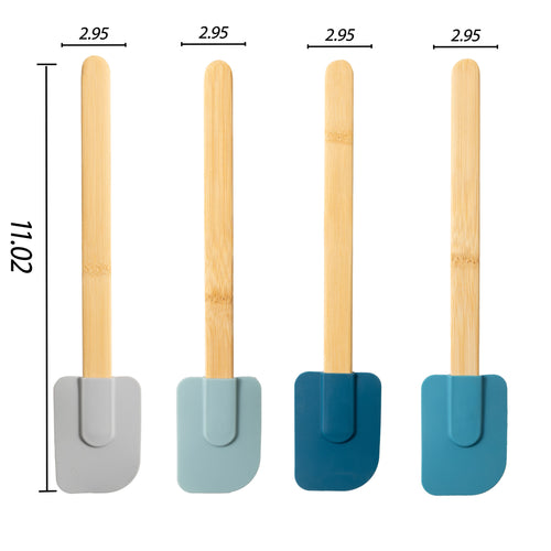 Chef-Quality Silicone Spatulas Set 4 with Bamboo Handles, Blue - Professional Kitchen Tool for Culinary Enthusiasts Detail