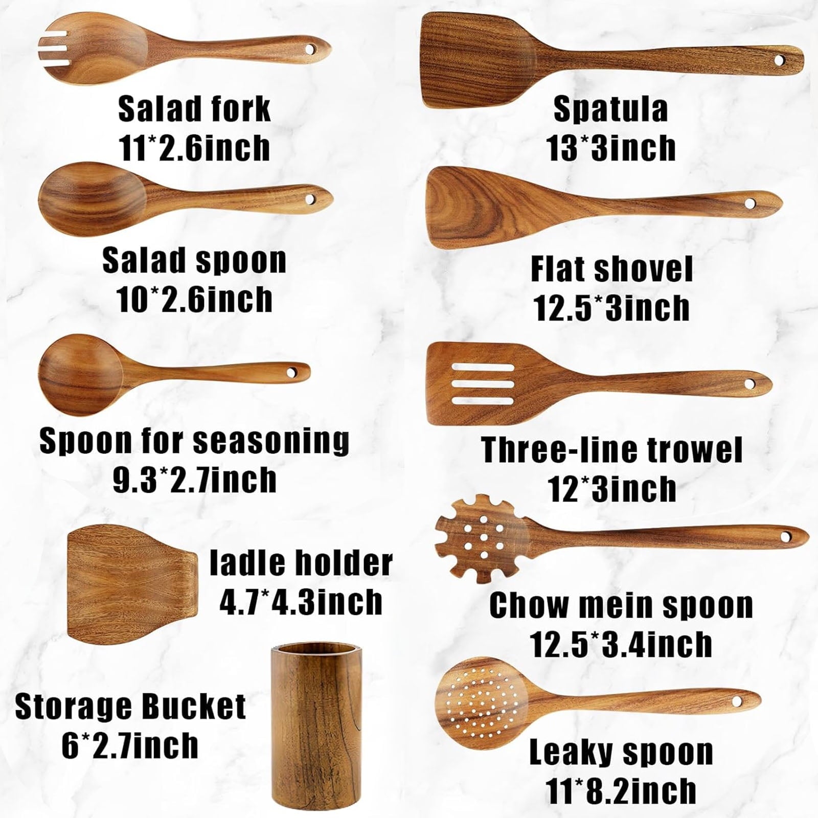 Non-Stick Safe 10Pcs Wooden Spoons for Cooking, Smooth Finish Teak Wooden Utensils for Cooking, Soft Comfort-Grip Wood Spoons for Co... - Ergonomic Kitchen Tongs and Cooking Spoon Utensil Detail