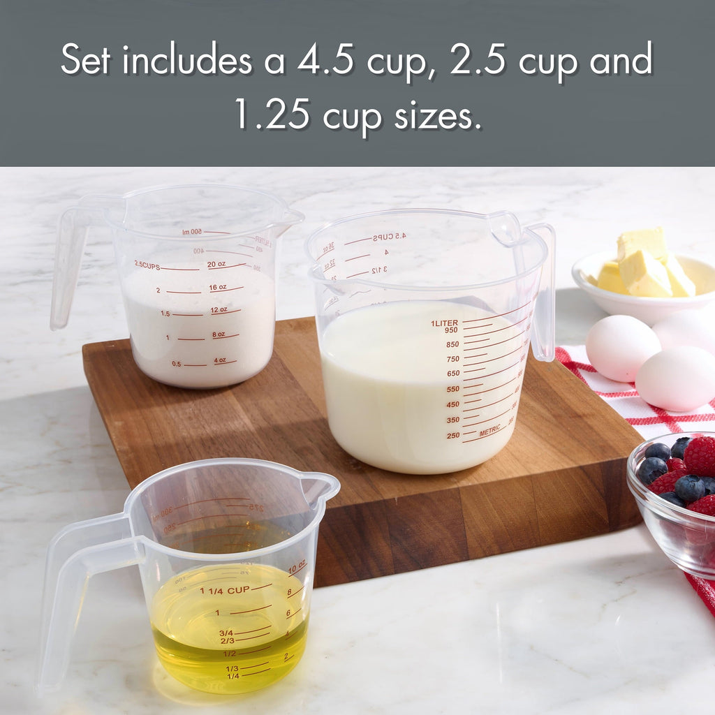 Ergonomic Manual 3-Piece Tapered Spout Nesting Plastic Measuring Cups Set, Clear - Multi-Functional Manual Food Chopper & Slicer Detail